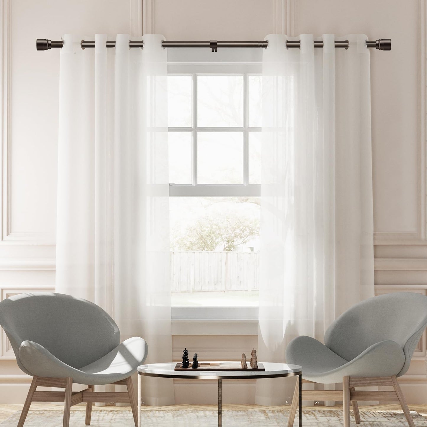 2 PACK 1” Diameter brown curtain rod Itself is 30 to 144 inch. 1 Pack Fits 30-142 inch, 66 to 120 inch Windows with Heavy Duty Adjustable brown curtain rods Splicing Metal Extra Long Curtain Rod