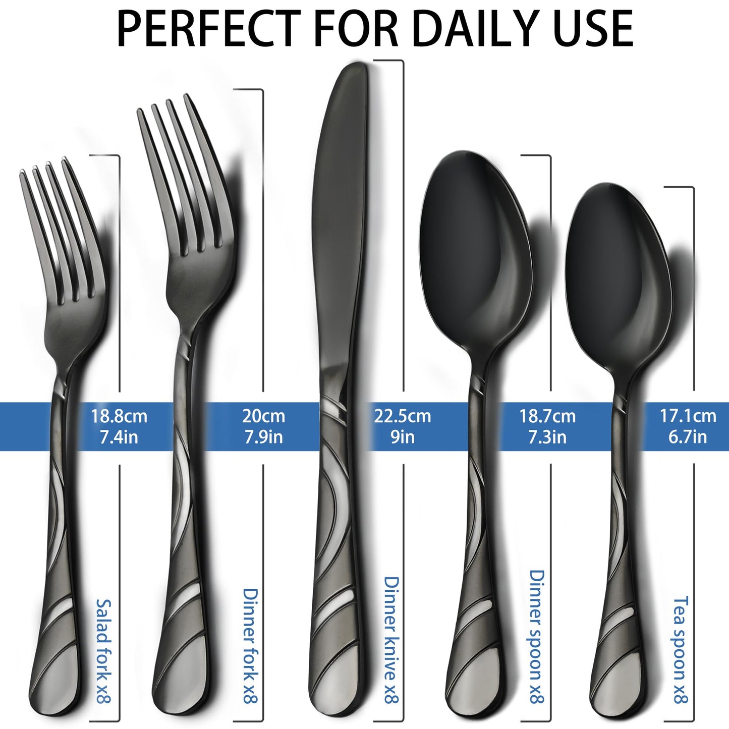 Black Silverware Set for 8, 18/0 Stainless Steel 40-Piece Frosted & Mirror Finish Flatware Set, Modern Cutlery Set for Wedding Restaurant Housewarming Party Event Serving For 8