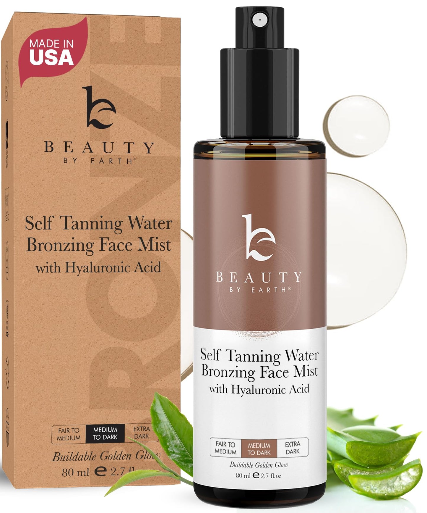 Self Tanning Face Mist - USA Made with Natural & Organic Ingredients, Sunless Tanning Spray for Fake Tan, Facial Water Spray for Streak-Free Tan, Face Tanner Mist for Natural Glow