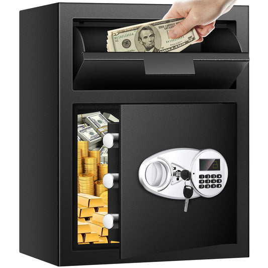 2.2 Cuft Depository Safe for Business with Quick Place Drop Slot, Cash Drop Safes with Digital Combination LCD Display and Anti-Fishing, Security Drop Safe for Cash, Mail, Checks, Document