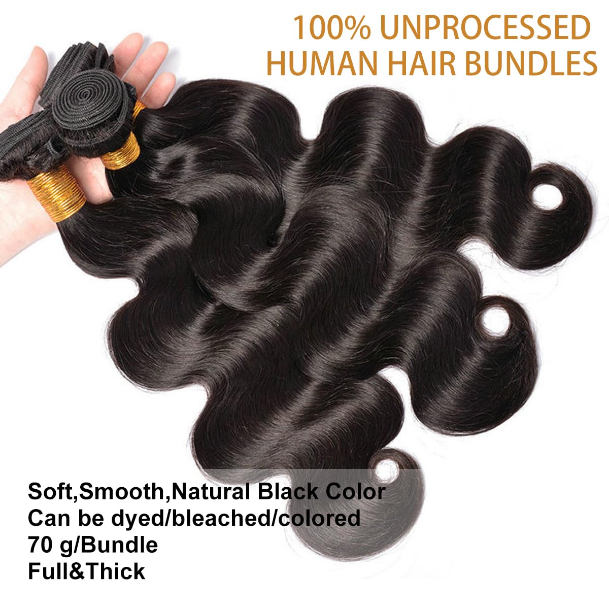 Body Wave Bundles Human Hair 12 14 16 Inch Human Hair Bundle Brazilian Virgin Hair 3 Bundles Human Hair Extensions for Black Women Natural Color