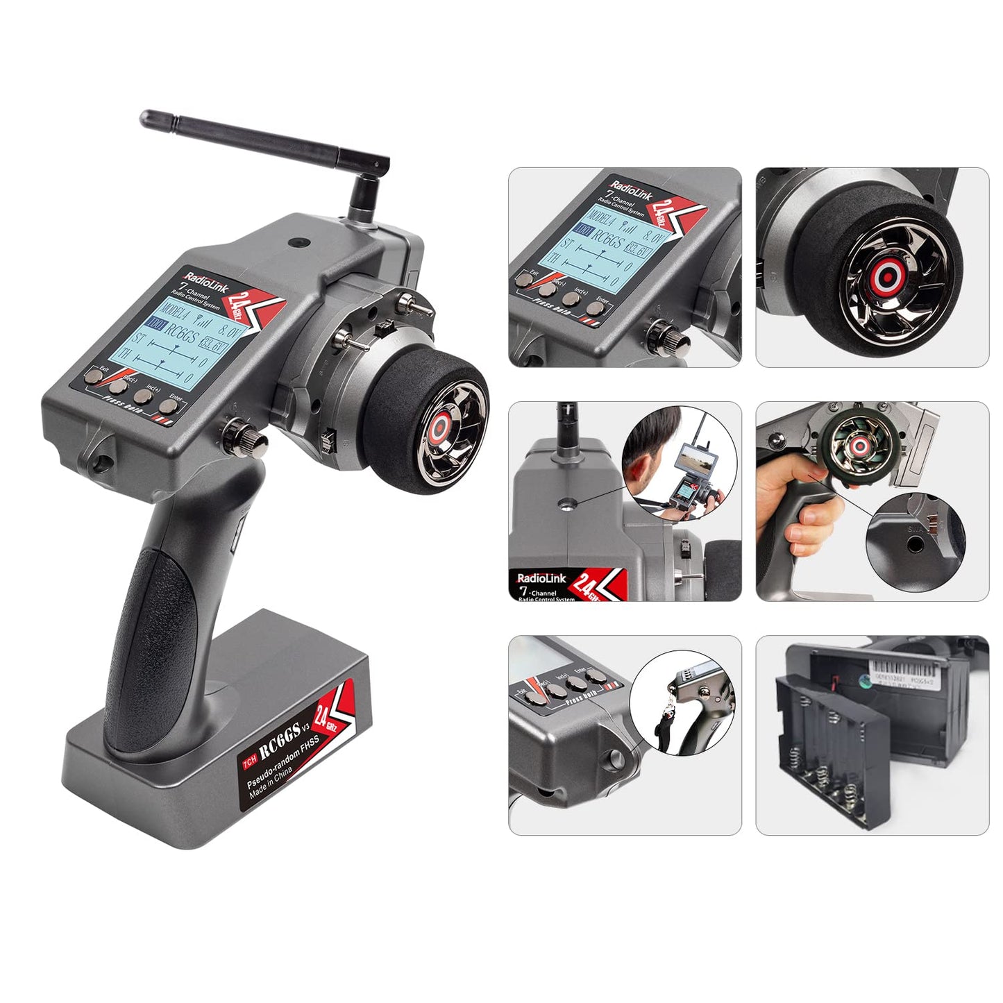 Radiolink RC6GS V3 New 7 Channels RC Transmitter and Gyro Receiver R7FG, Voltage Telemetry, 2.4Ghz Surface Radio Controller for RC Crawler, Drifting, Bash, Buggy Cars, and Boats