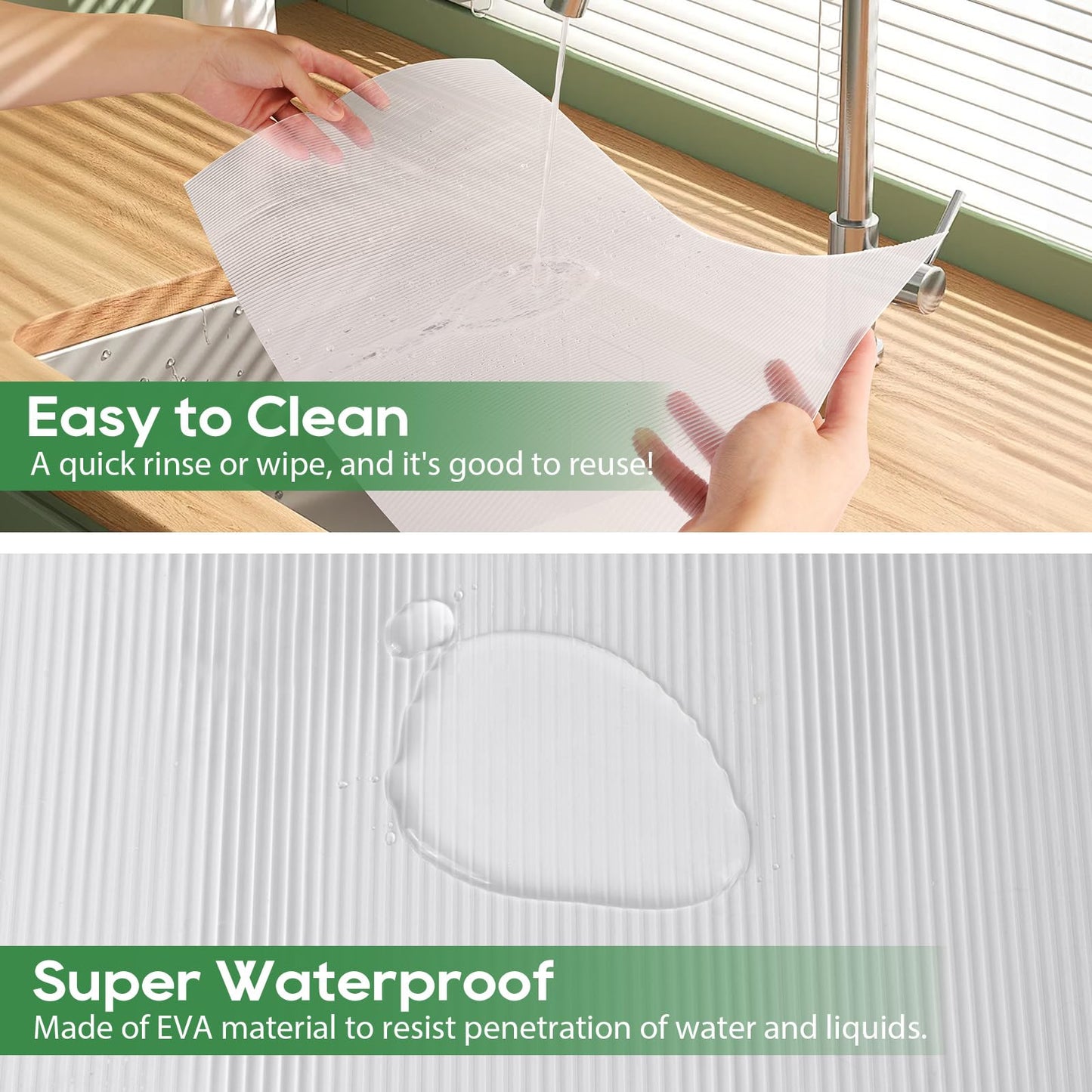 Anoak Shelf Liner Cabinet Liner, Non Adhesive Drawer Liner, Washable 12 Inch x 20 FT x 4Rolls Waterproof Durable Non-Slip Shelf Liner for Kitchen, Drawer, Refrigerator Stripe Clear