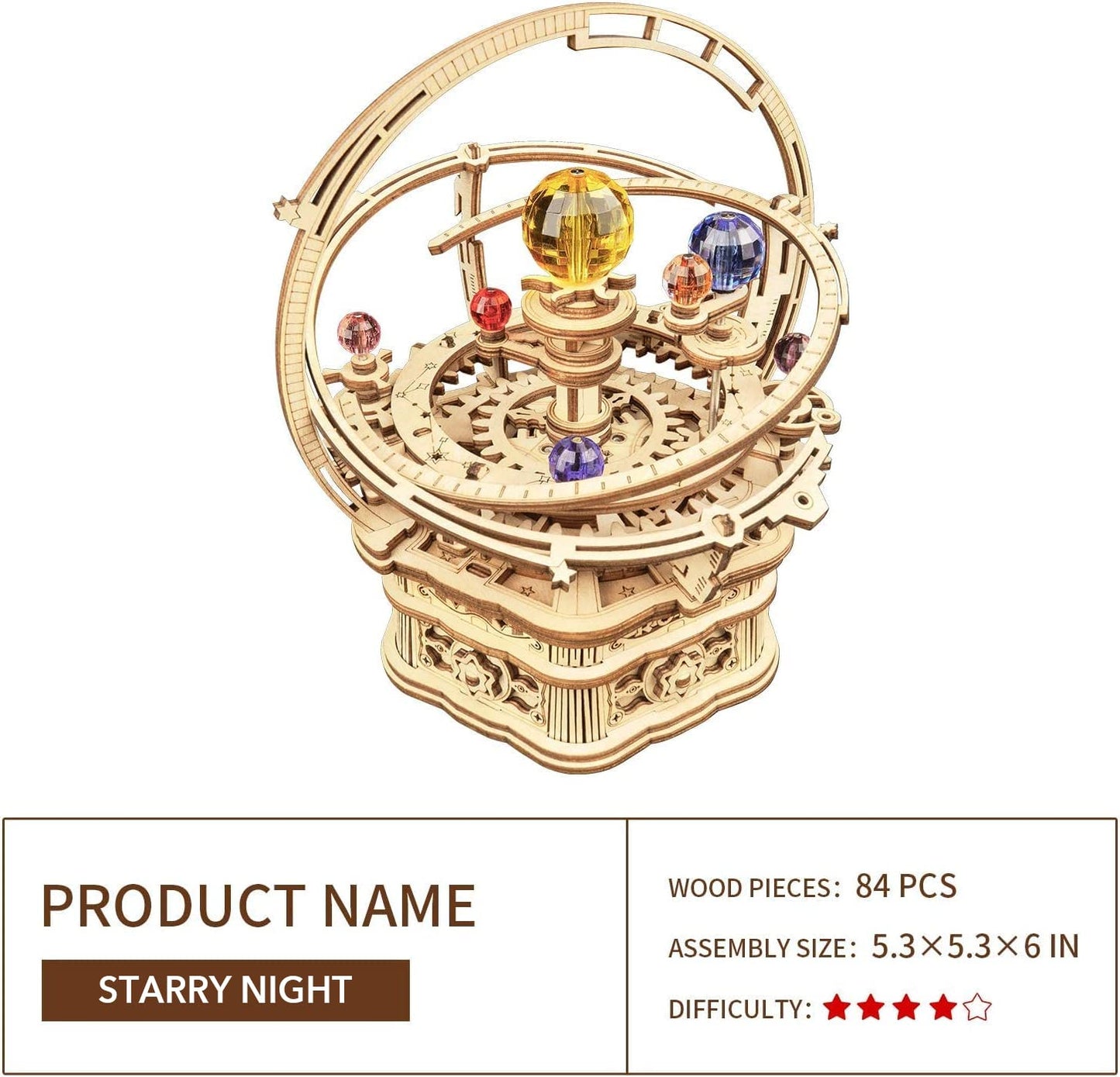 ROKR 3D Wooden Puzzles Rotatable DIY Model Music Box Mechanical Starry Night - Educational Brain Teaser Assembly Model Building Kits, Adults Crafts Hobbies Gifts for Adult (Starry Night)