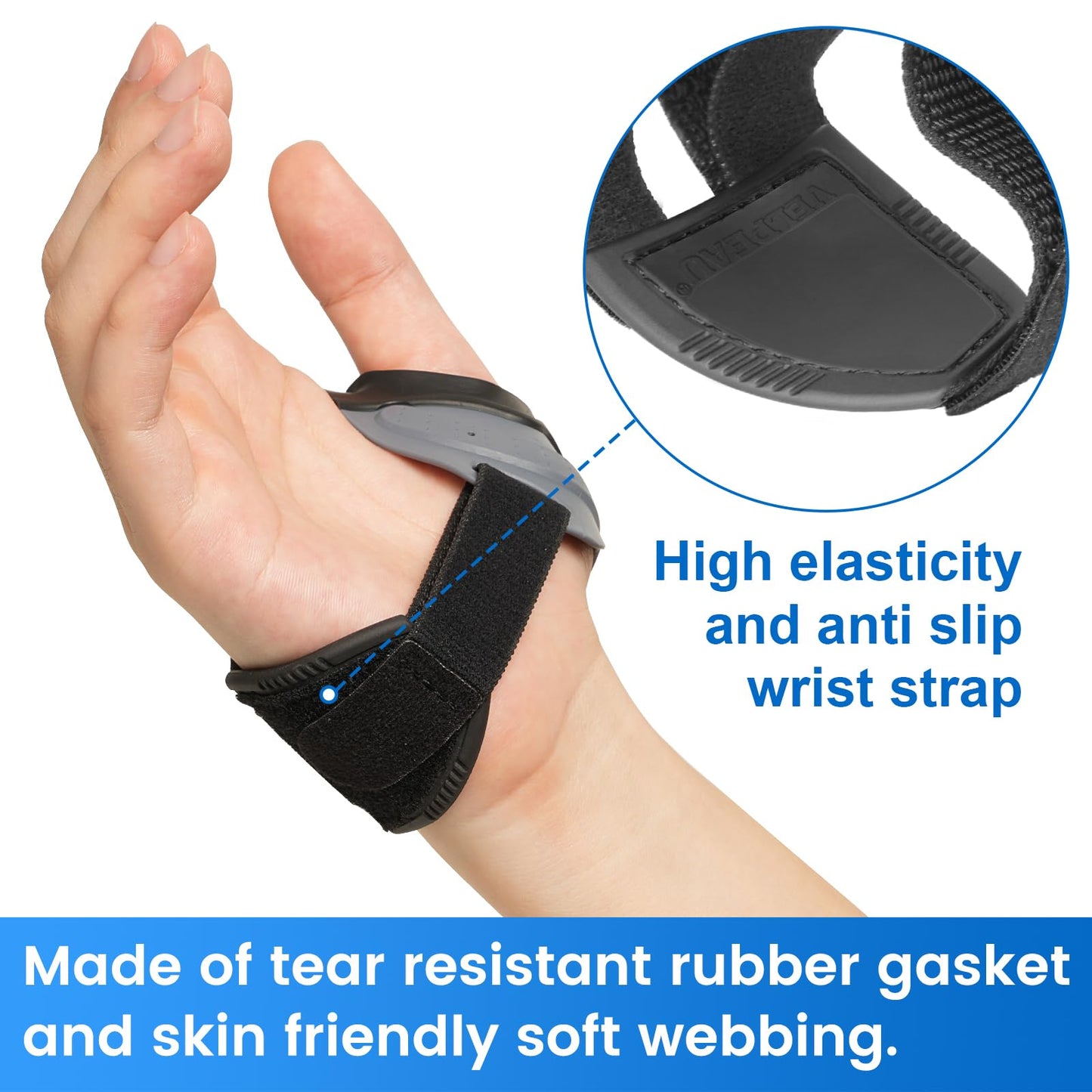 Velpeau CMC Thumb Brace for Arthritis Pain and Support, with High Elasticity and Anti Slip Wrist Strap, Comfortable Thumb Splint Stabilizer for Osteoarthritis for Women and Men (Grey, Right Hand, M)
