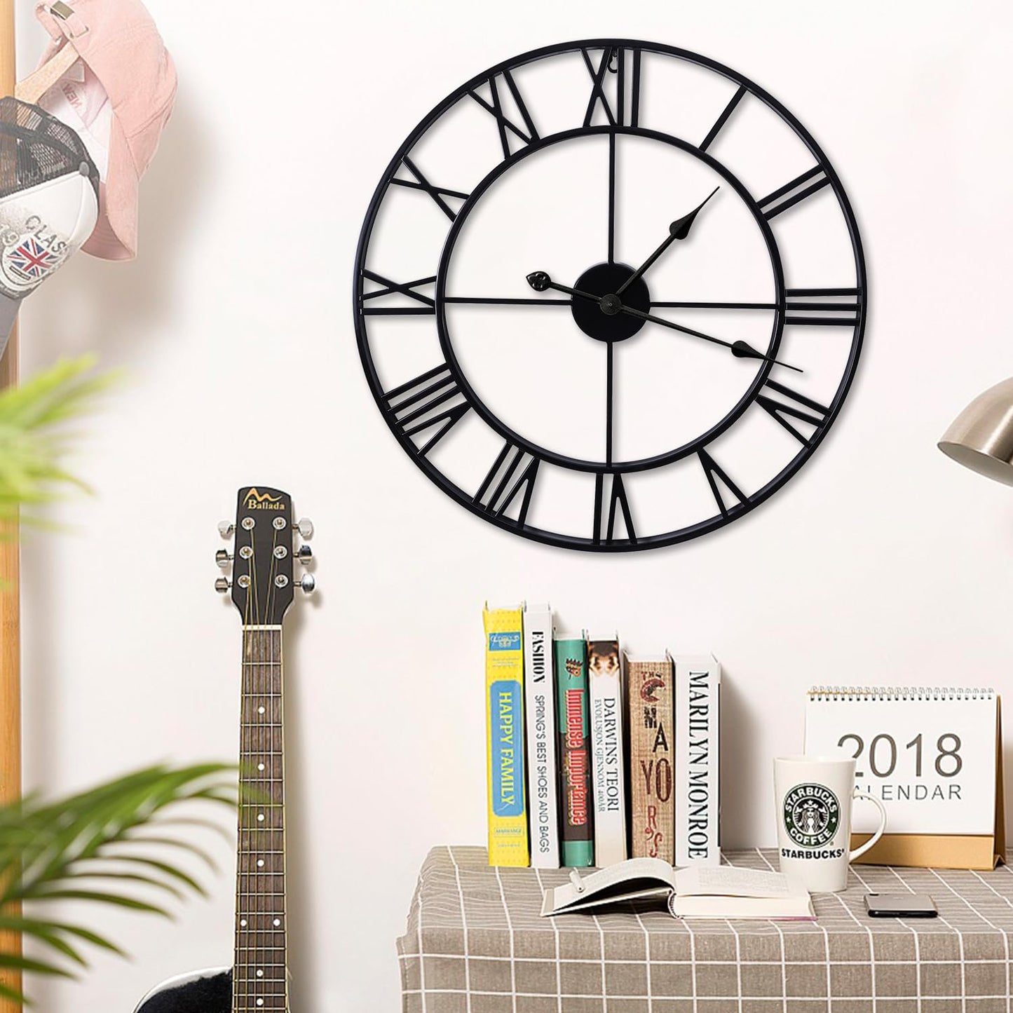 Large Wall Clocks Non-Ticking Silent 30 inch Battery Operated Oversized Metal Round Roman Numerals European Industrial Wall Clocks for Home Kitchen Living Room Office Decor