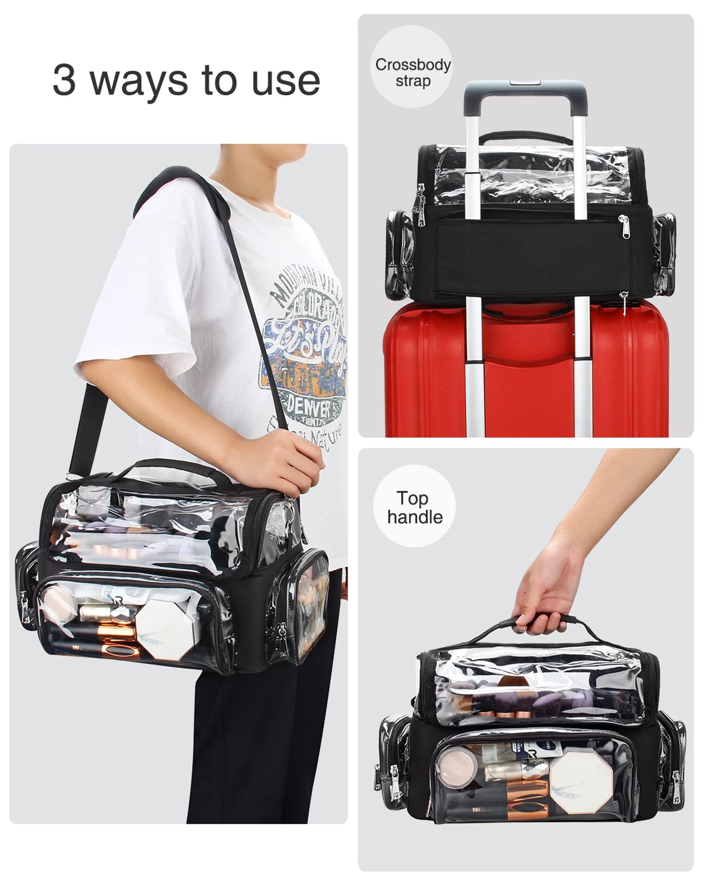 Makeup Brush Case, Extra Large Makeup Brush Bag XL Professional Makeup Artist Must Haves Travel Case with Stand Up Brush Slots Cosmetic Organizer Bag, Full Open Easy to Access, with Adjustable Strap