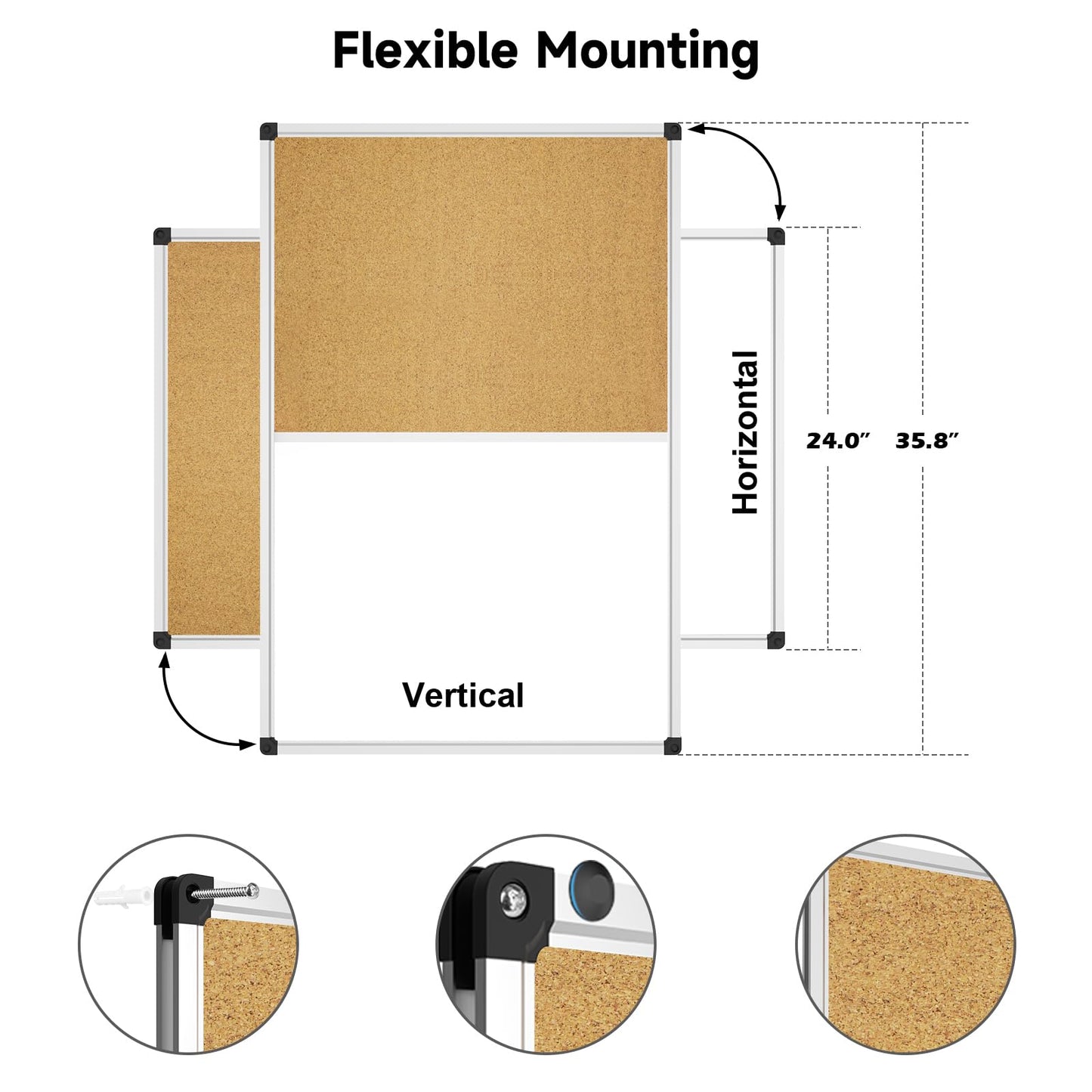 XBoard Magnetic whiteboard 36 x 24 - Combo Whiteboard Dry Erase Board Cork Board 36 x 24