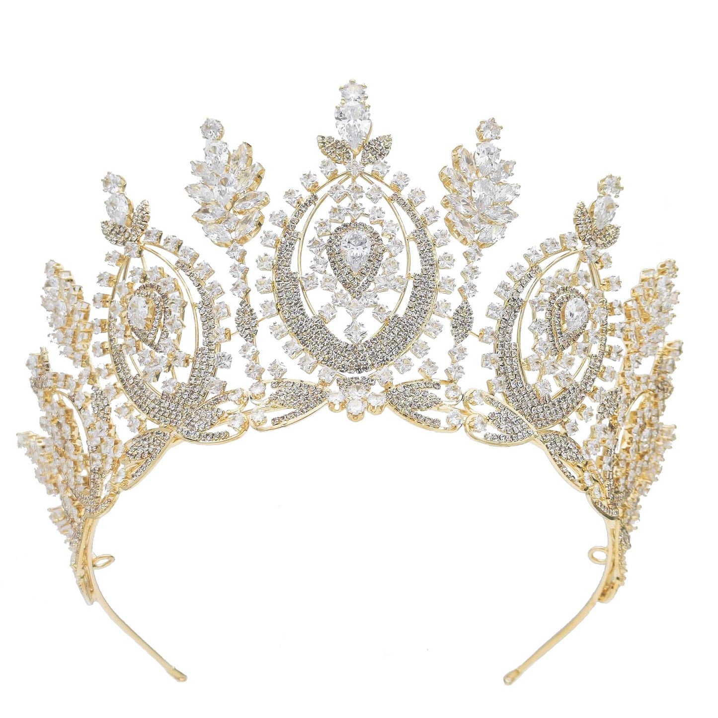 Big Crown for Women Cubic Zirconia Gold Bride Tiara for Wedding Prom Quince Pageant Sweet 16 Birthday Tiaras Tall Crystal Headband