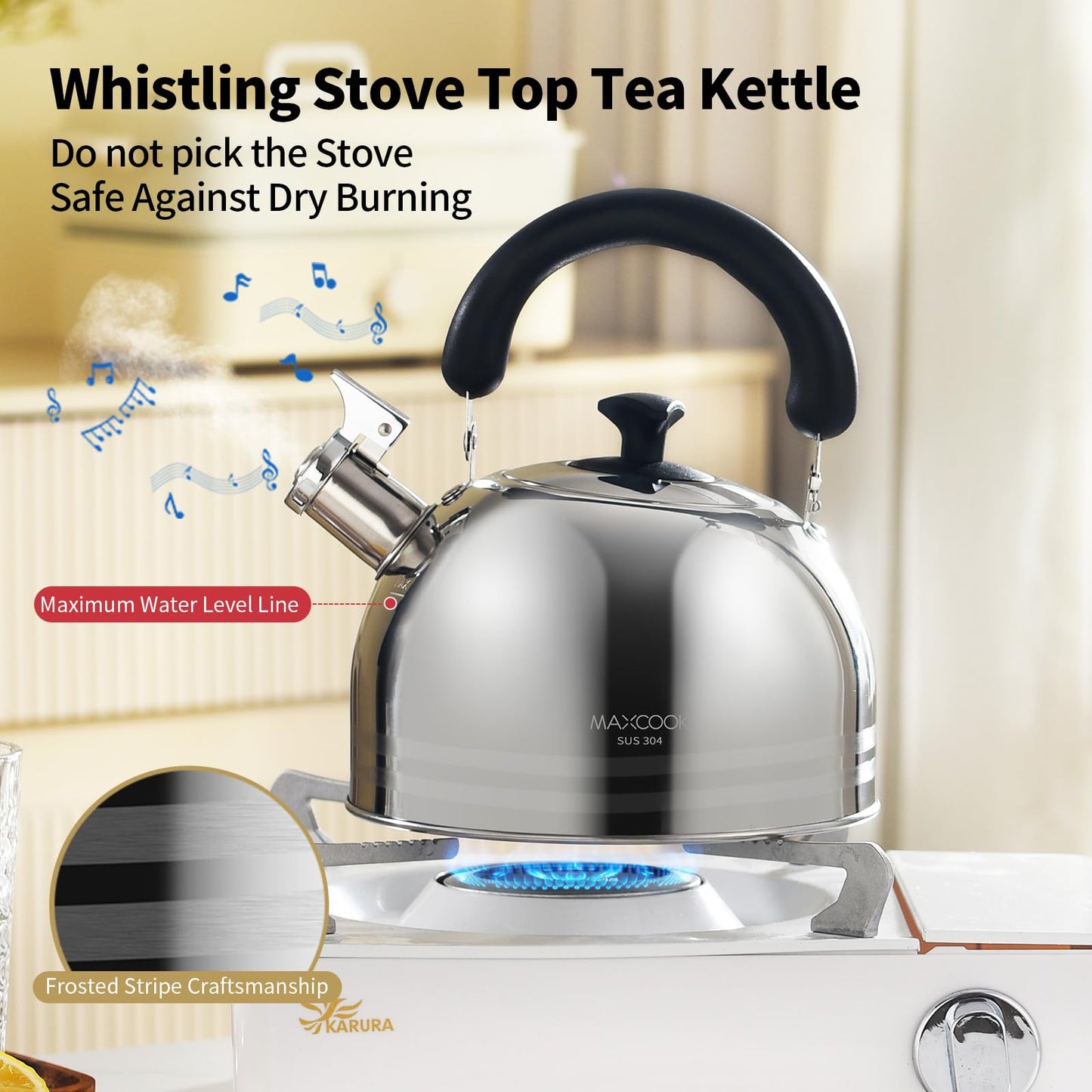 MAXCOOK Tea Kettle, 5.7QT 6L Whistling Tea Kettle for Stove Top, 304 Stainless Steel Tea pot, Large Teapot for stovetop, Camping Kettle for Boiling Water (Mirror Polish)