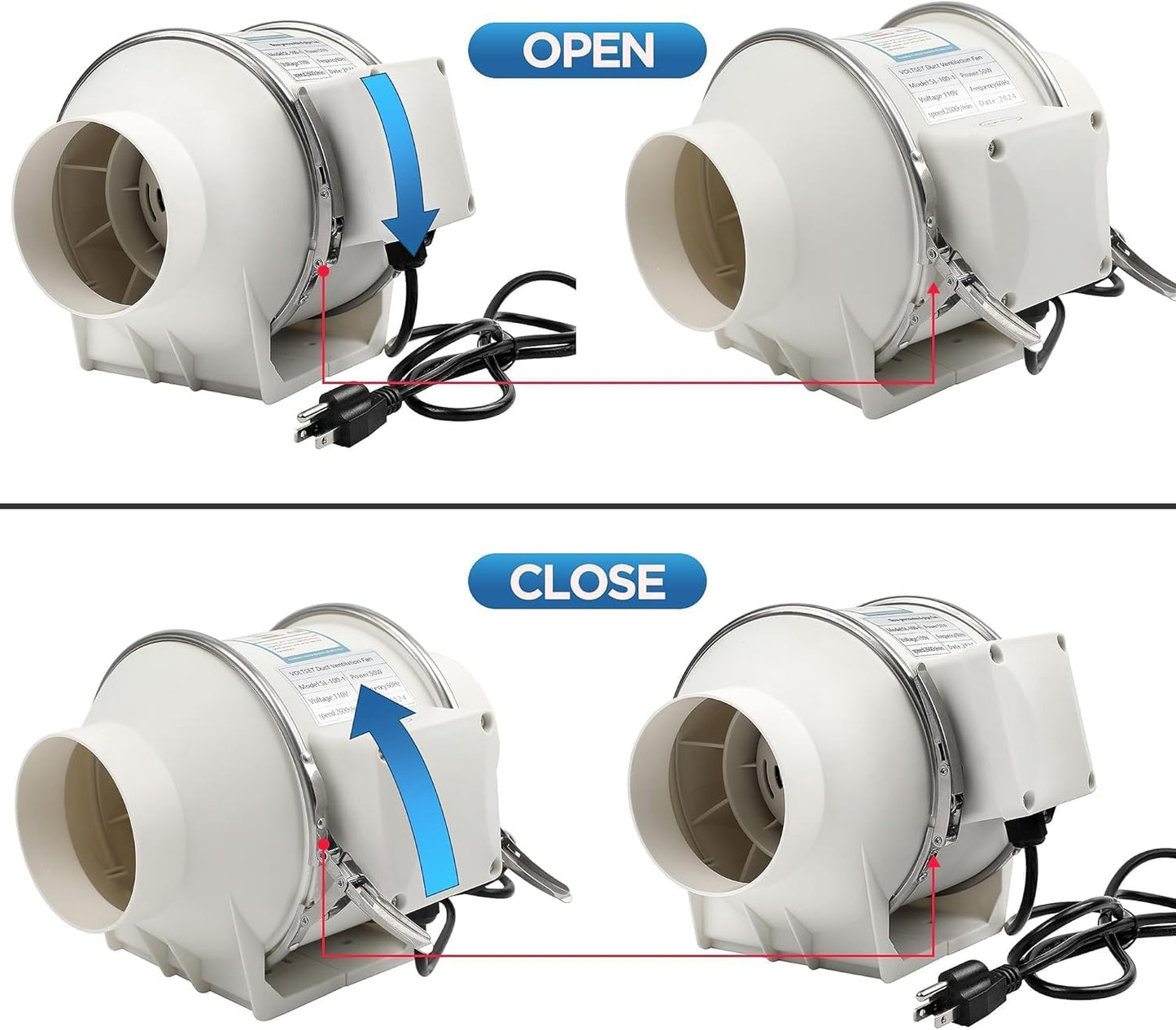 Voltset 4 Inch Duct Fan, Inline Ventilation Exhaust Fan with Remote Control, 280 CFM Duct Intake Fan High Efficiency Air Fan for Duct Vent Bathroom, Kitchen, Grow Tent, Hydroponics, 3D Printer