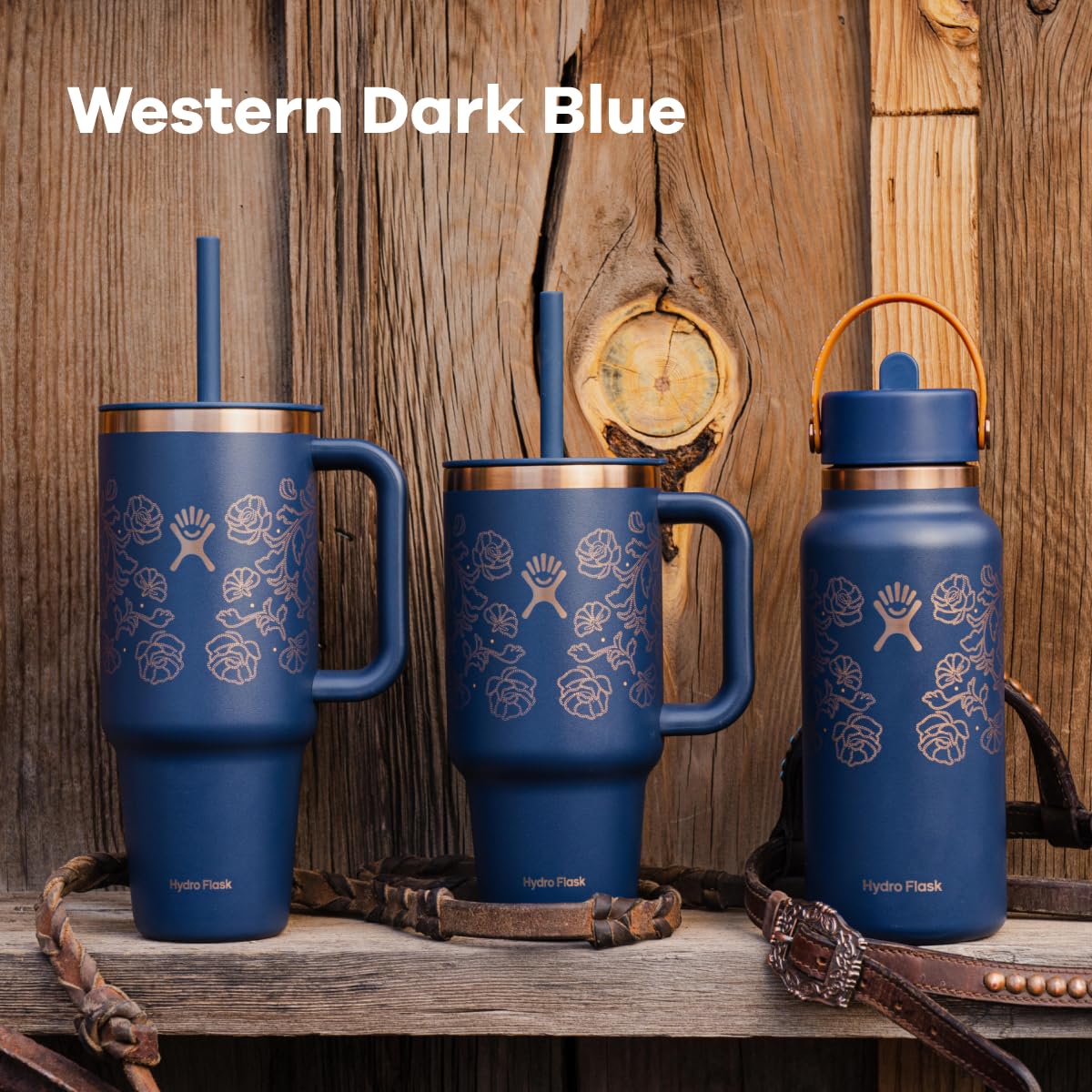 Hydro Flask 40 Oz Travel Tumbler with Handle, Lid and Straw - Insulated Stainless Steel in Western Dark Blue