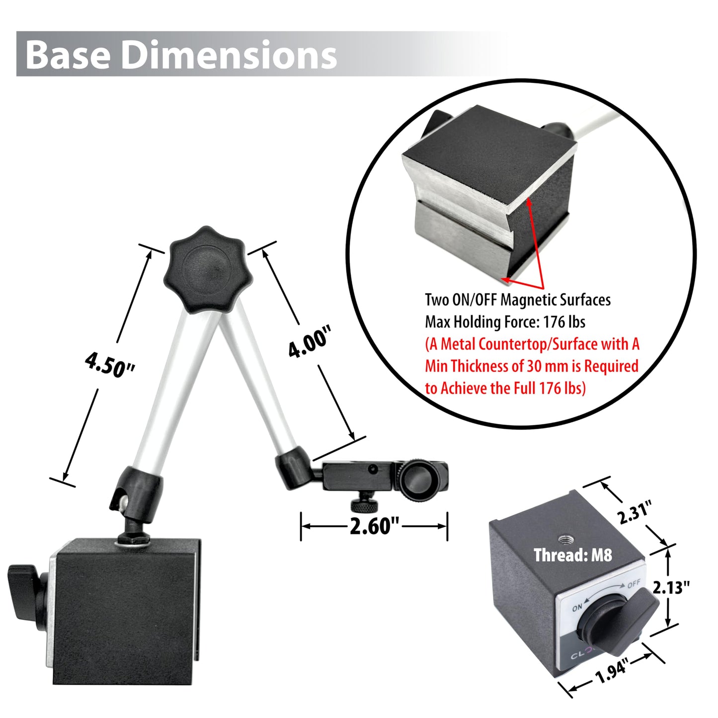 Clockwise Tools Dial Indicator with Magnetic Base Holder Stand, DIMR-0105 0-1 inch