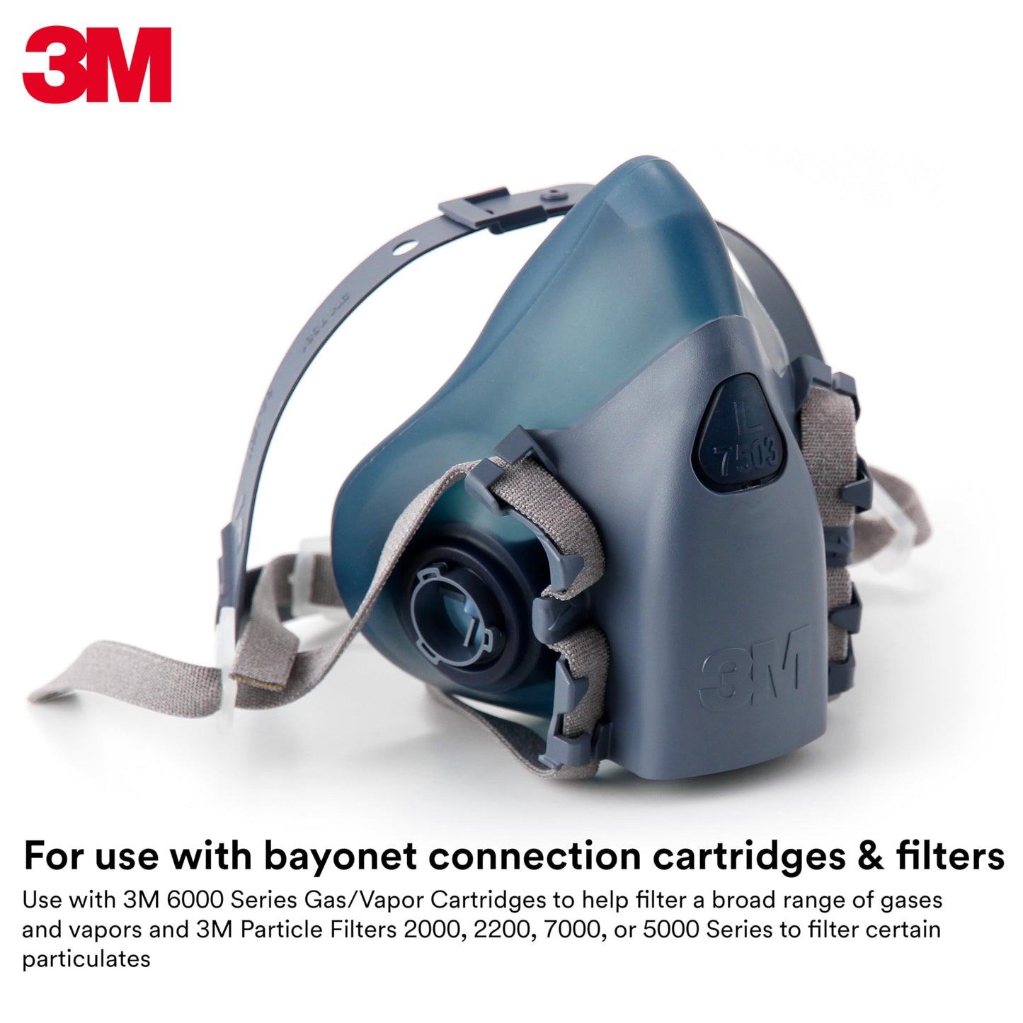 3M Reusable Respirator Half Facepiece 7502, NIOSH, 3M Cool Flow Valve, Dual Airline Supplied Air Compatible, Integrated Dropdown Suspension, Bayonet Connections, For Chemical Handling, Painting, Med