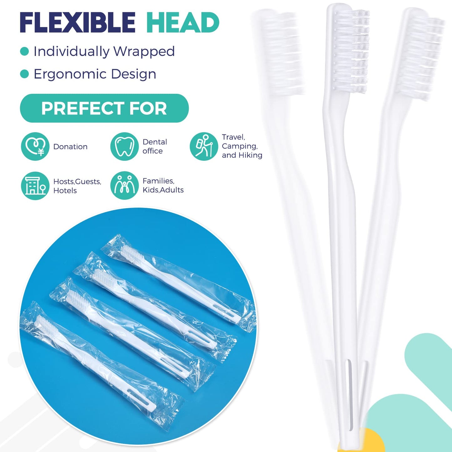 400 Pack Individually Wrapped Disposable Toothbrush Hard Bristle Adult Toothbrush Manual Tooth Brush Travel Toothbrushes Single Use Toothbrush for Homeless Women Men Hotels Guest Rooms, White
