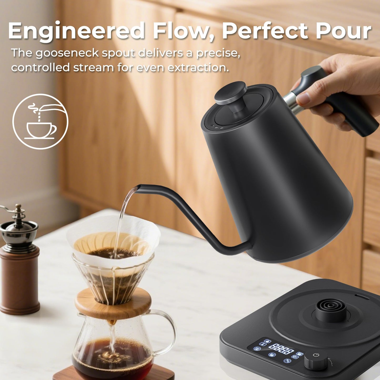 AGORVIO Gooseneck Electric Kettle, ±1°F Temperature Control Electric Kettle, 1.0L 1200W Fast Heating, 24H Keep Warm, 30Min Auto Memory, Food Grade Stainless Steel, Pour Over Kettle for Coffee and Tea