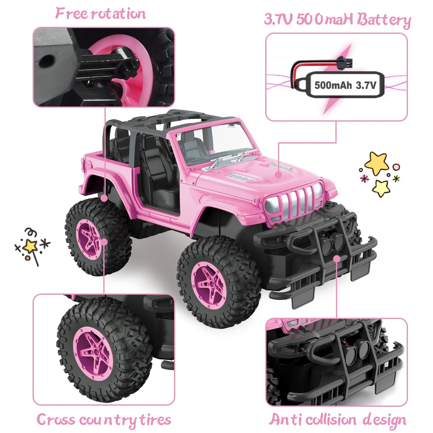 NQD Remote Control Car, Rechargeable RC Racing Cars with Stickers 1:16 Scale, 80 Min Play, 2.4Ghz Off Road Trucks All Terrain Toys Gifts for 3-Year-Old Girls