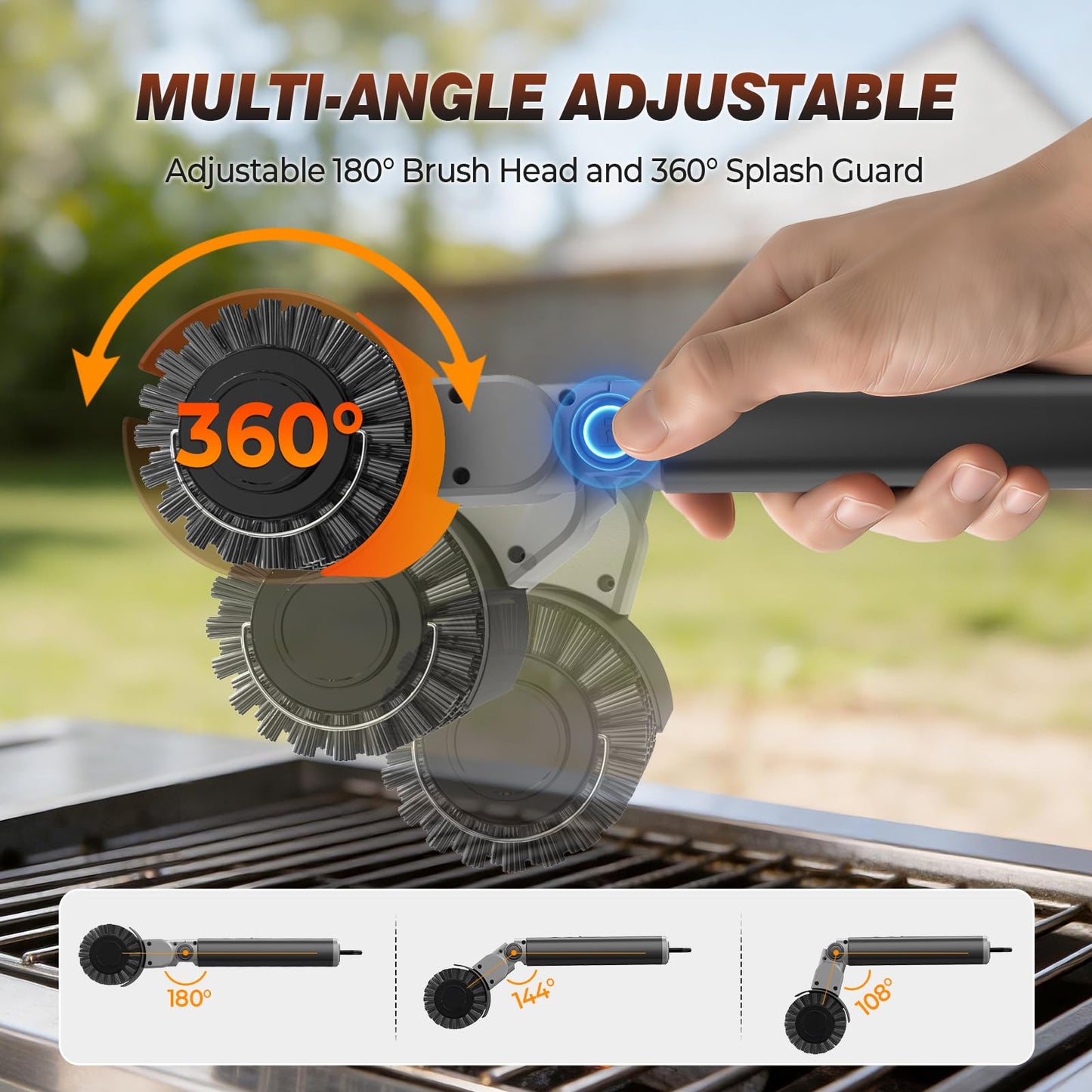 Electric Grill Brush for Outdoor Grill, 3-Speed Rotating Electric BBQ Grill Brush, 5000mAh Rechargeable Battery, 304 Stainless Steel Grill Cleaning Brush with Powerful Burnt Food Removal