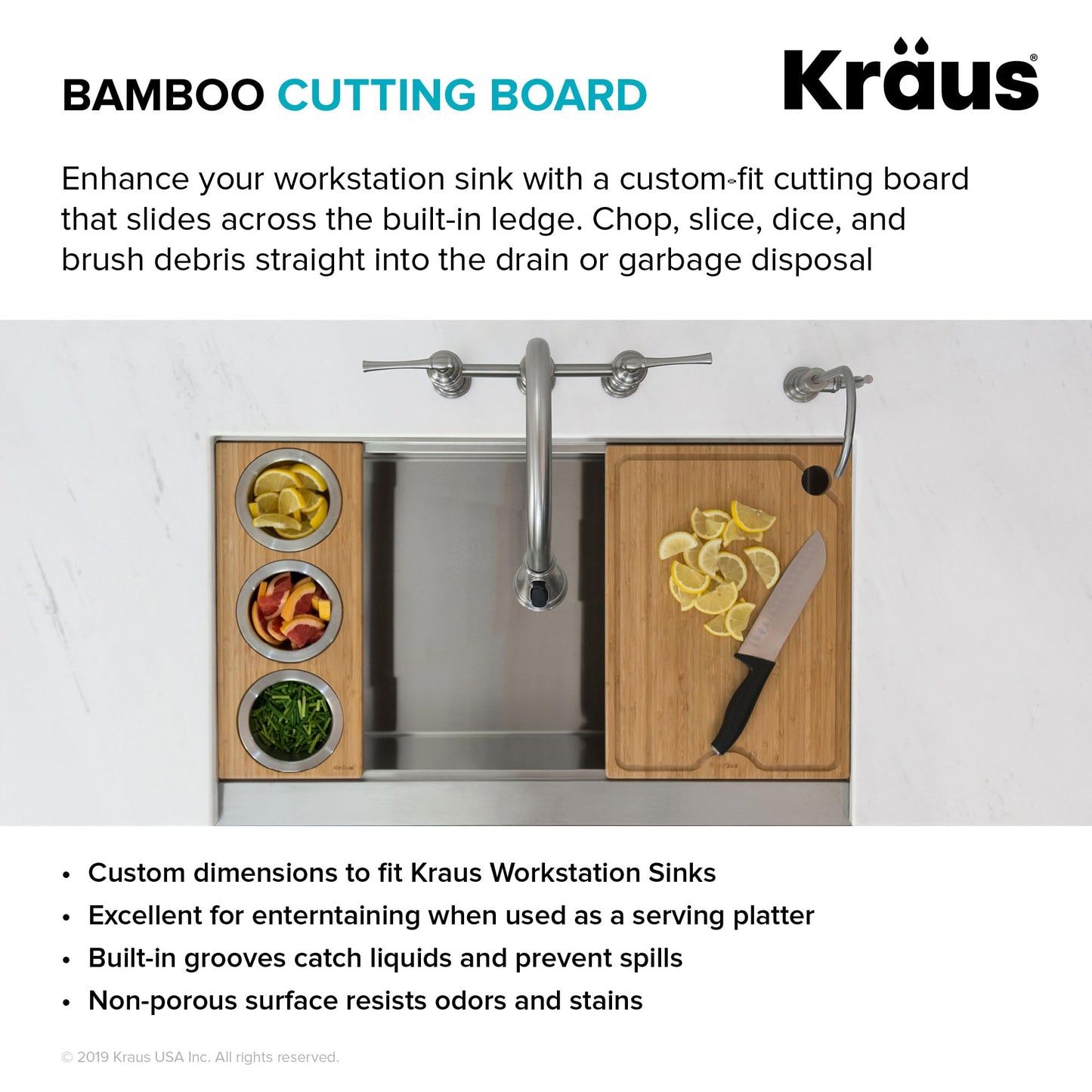 Kraus Kore Solid Bamboo Cutting Board for Workstation Kitchen Sink (16 3/4 in. x 12 in.), KCB-WS103BB