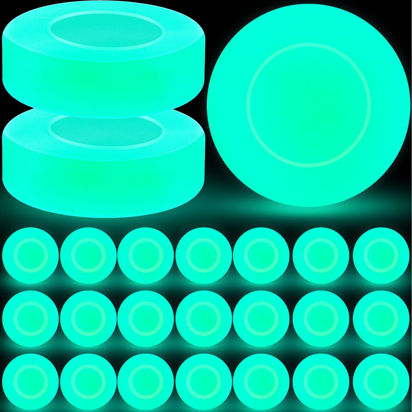 Ice Hockey Puck Glow in The Dark Party Pucks Green Floor Puck for Kids Adults Youth Outdoor Games Gifts(24 Pcs)
