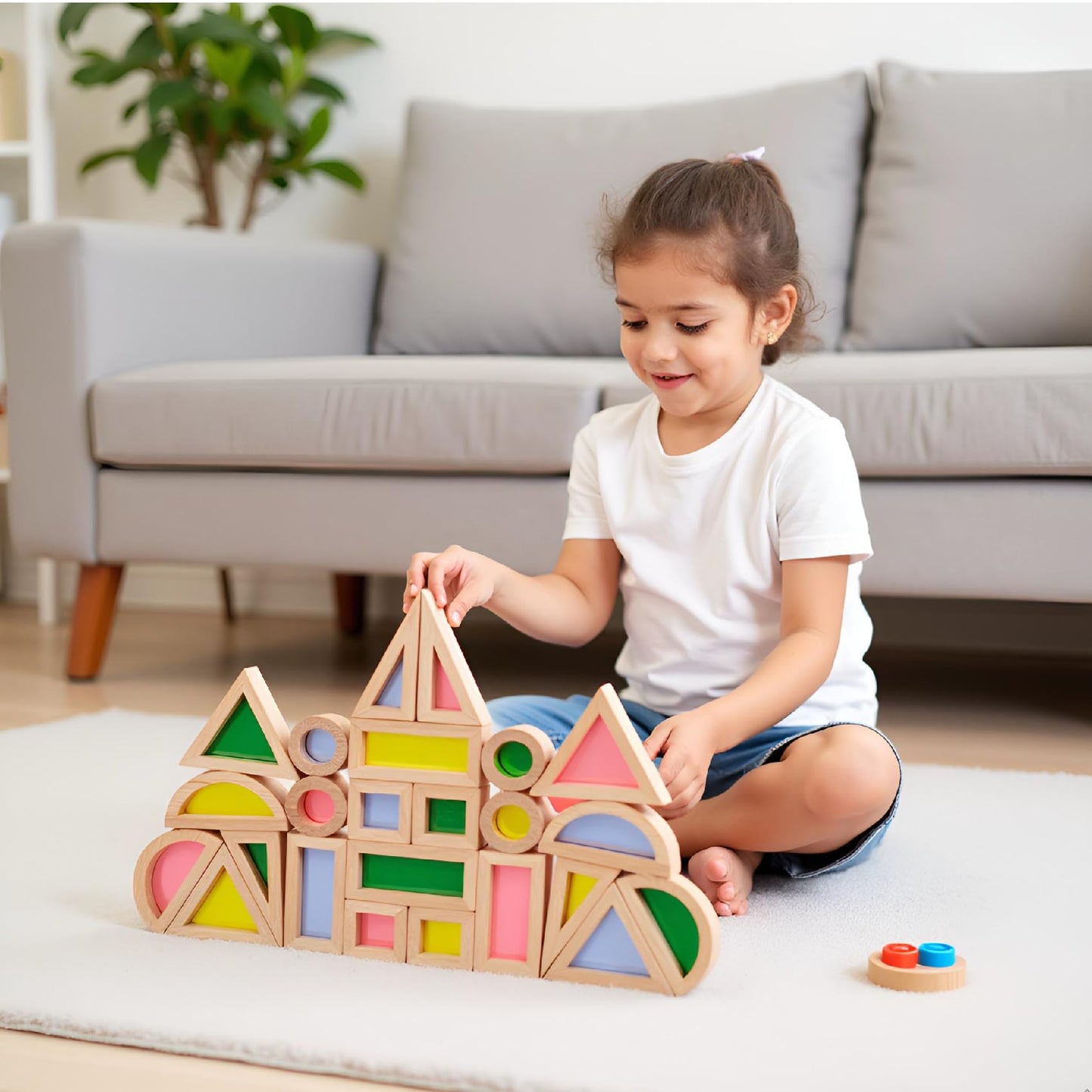 Rainbow Acrylic Stacking Blocks - 24PCS Montessori Toy and Construction Toy, Preschool Learning, Educational Toy, Geometry Wooden Toy for Toddler Gift for Endless Fun!