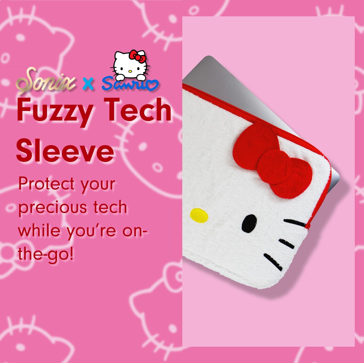 Sonix x Sanrio Plush Tech Sleeve | 14 inch Fuzzy Laptop Computer and iPad Tablet Carrying Case Cover, Protective Travel Bag | White 13" - 14" | Hello Kitty
