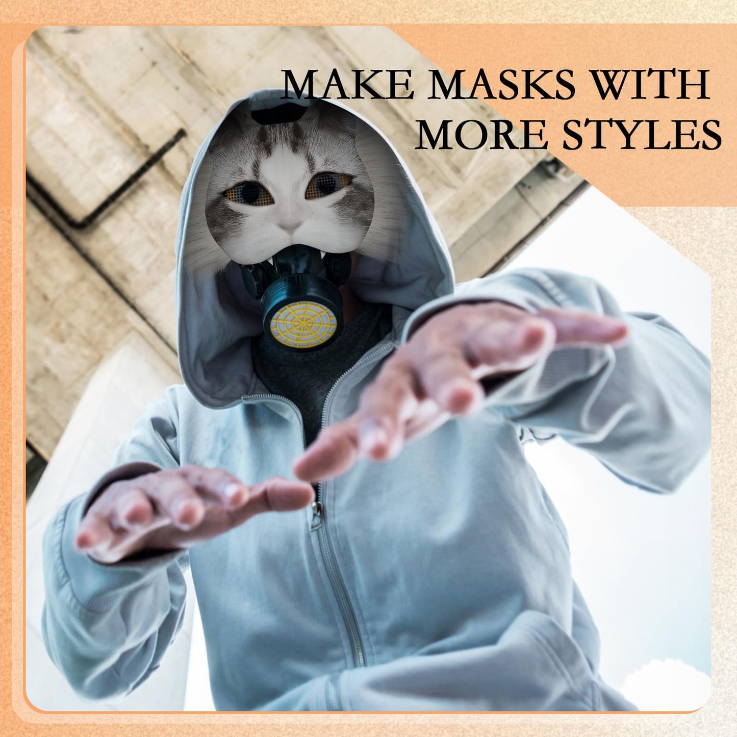 Seenelling 60 Pcs DIY Therian Mask Kit Blank Cat Mask with Felt Fabric Sheet Plush Faux Fur Eye Mesh for Therian Gear Stuff