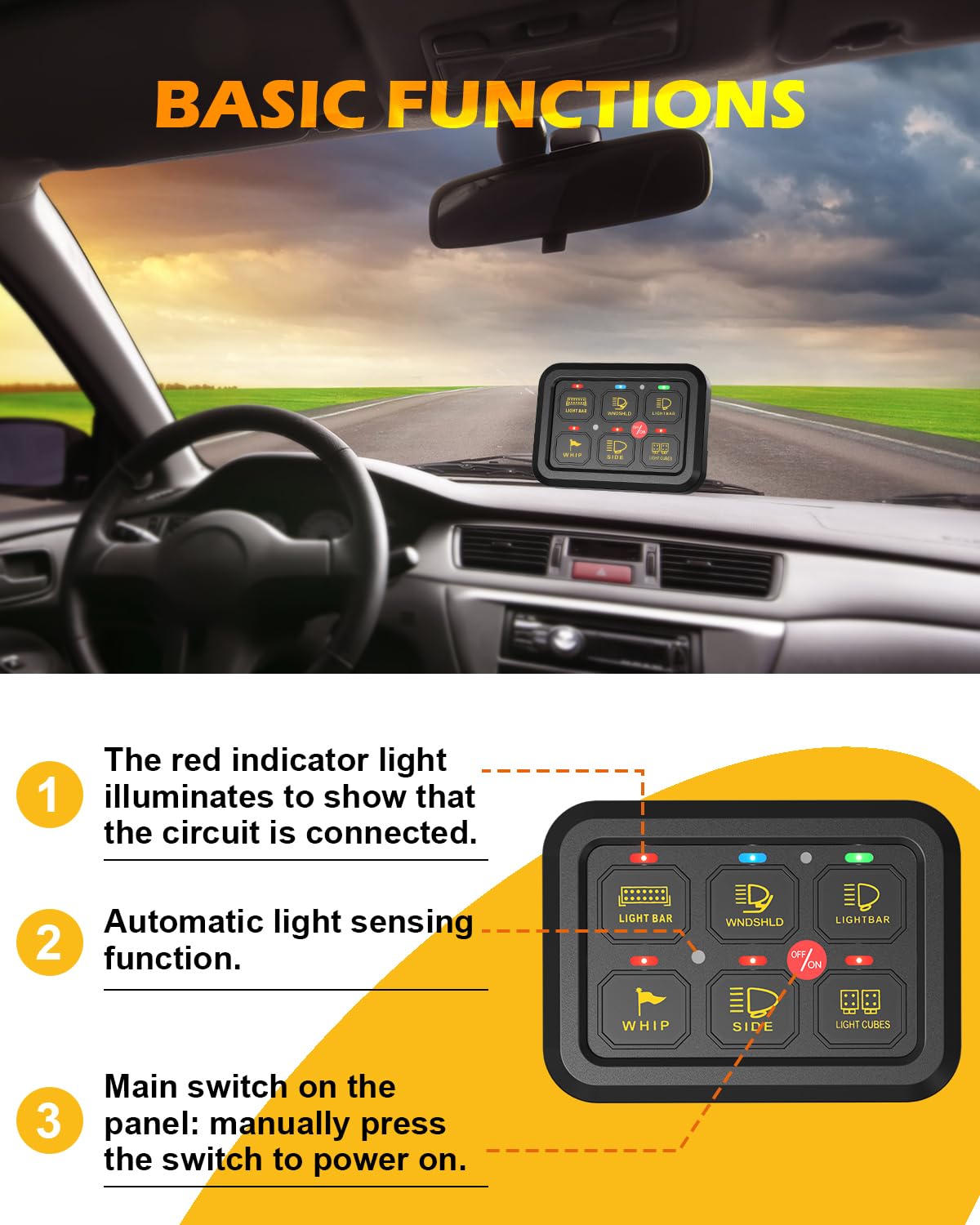 6 Gang Switch Panel with Electronic Relays, Universal Circuit Control Relay System, with Automatic Dimmable On-Off LED Switch