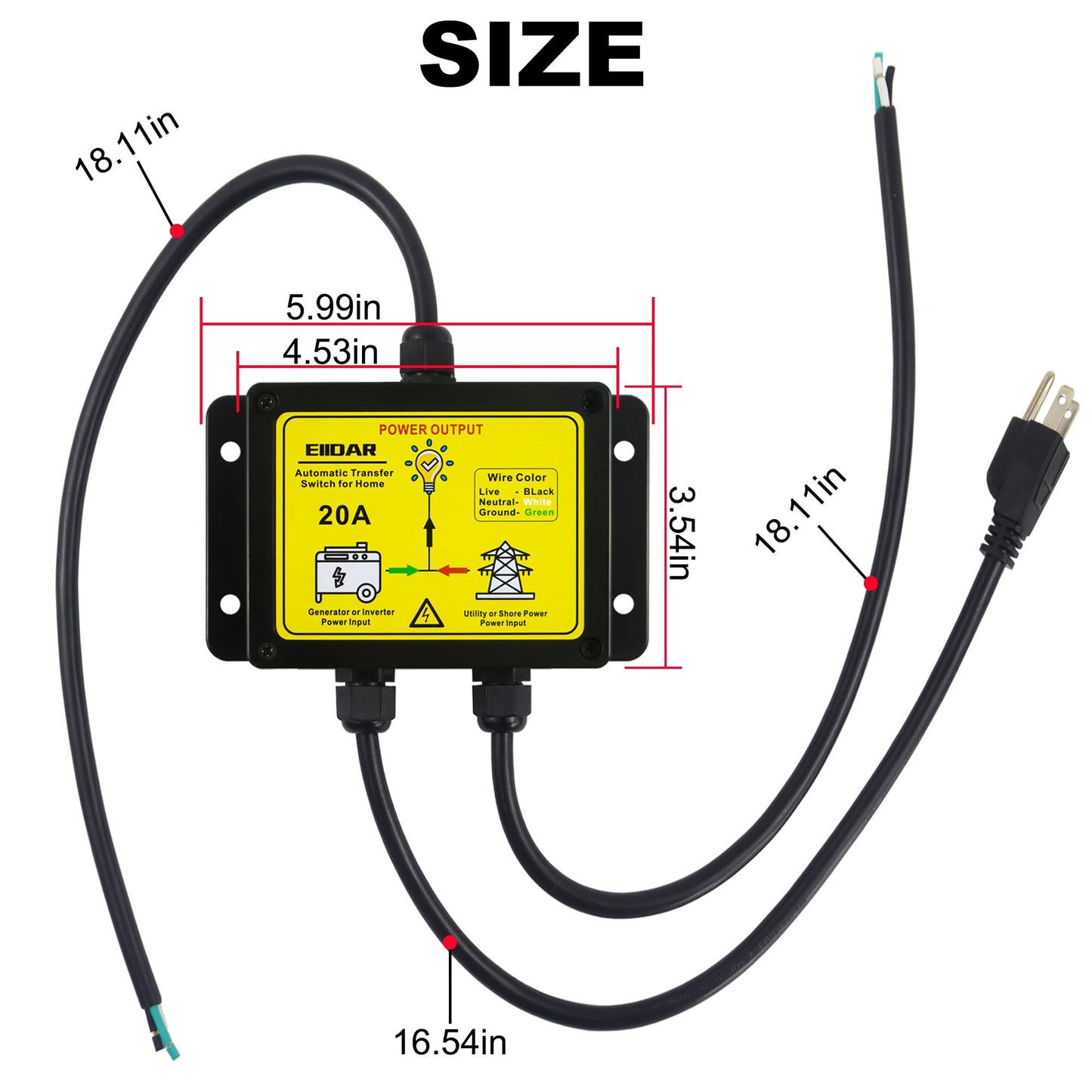 EIIDAR ATS AC120V 20 Amp Auto Transfer Switch，Transfer Switch for Home Generator，Automatic Transfer Switches.