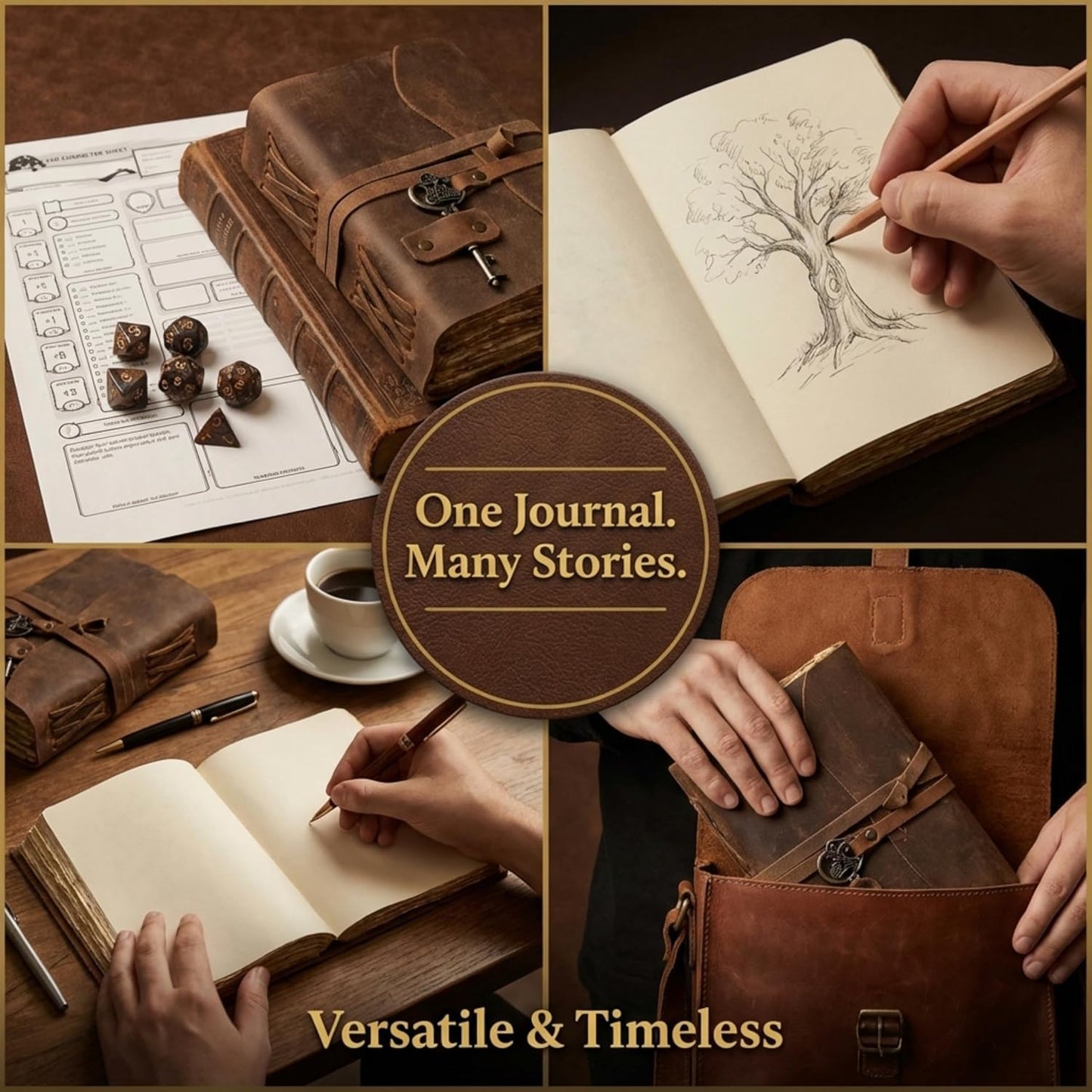 Vintage Leather Journal - Antique Handmade Leather Bound journal with deckle edge paper for Men And Women Diary - Leather Sketchbook - Drawing Journal Notebook - Great Gift (11.7X8.3)
