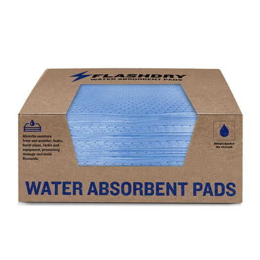 FlashDry Water Absorbent Pads 100 per Box, 17.5"x13.5" - Reusable and Hand Wringable Pads, Ideal for Water Leaks, Spills, Storm Damage Cleanup, Perfect for Basements, Garages, and Under-Sink Cabinets