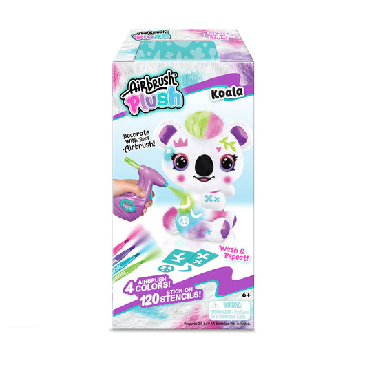 Canal Toys Personalize Airbrush Plush Large Koala! Decorate, wash, repeat! Customize your own spray art plush with markers, battery powered airbrush and 100+ stencils. Ages 6+