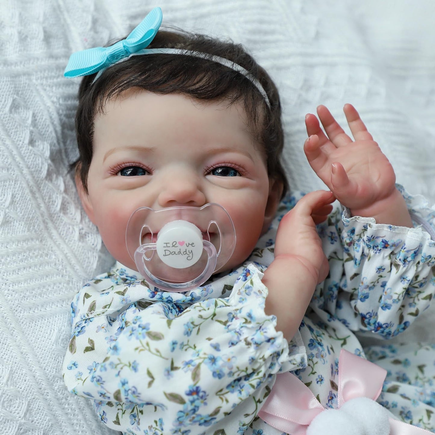 KSBD Realistic Reborn Baby Dolls, 18 Inch Sweet Smile Eyes Open Newborn Baby Dolls Girl, Soft Vinyl Real Life Baby Dolls with Weighted Body, Birthday Gift Set for Kids Age 3+