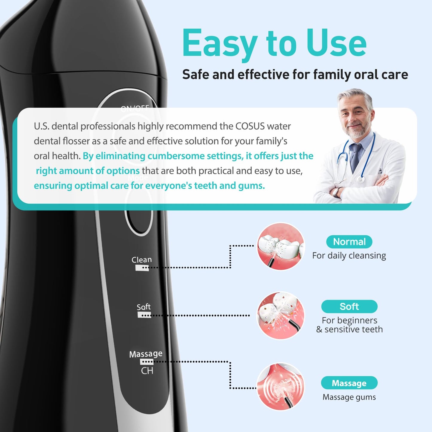 COSLUS Water Dental Flosser Teeth Pick: 2 Pack 300ml Portable Cordless Oral Irrigator,Rechargeable Travel Irrigation Cleaner for Teeth,Gums,Braces Care,Ipx7 Waterproof Electric Flossing C20