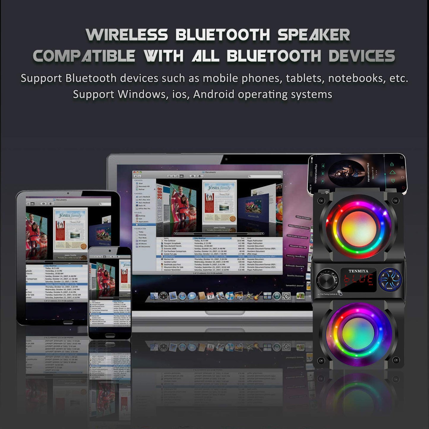 Bluetooth Speaker, 40W (60W Peak) Portable Wireless Speaker with Colorful Lights, Double Subwoofer Heavy Bass, FM Radio, MP3 Player, Loud Stereo Speaker for Home Outdoor Party Camping