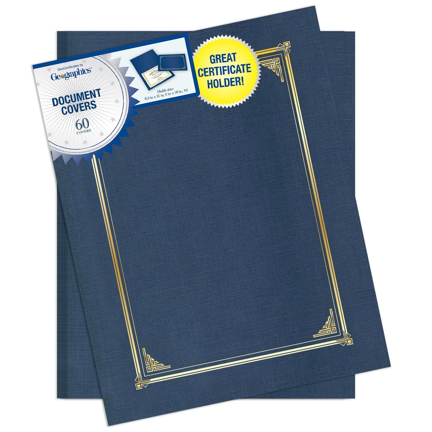 Geographics Classic Linen Document Covers 12.5” x 9.75” Navy Blue 60 Pack - Certificate Holders, Diploma Holder, Frame Documents - Premium Linen Texture for Professional Presentation