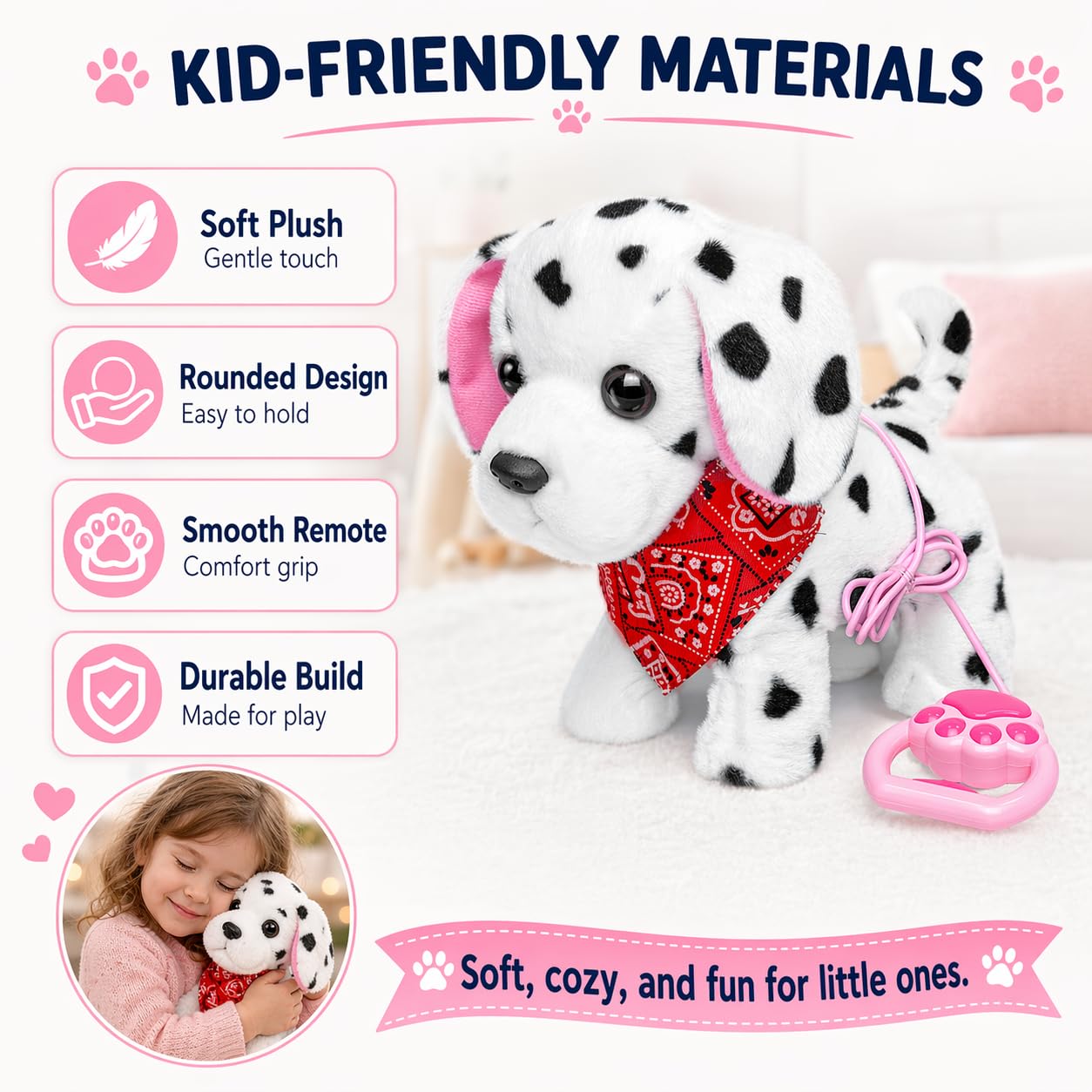 YH YUHUNG Walking and Barking Dalmatian Puppy Dog Stuffed Animated with Remote Control Leash,Head Nod,Walking,Barking,Tail Wagging,Electrnoic Pets Puppy Plush Toy for Kids,Boys and Girls Gift
