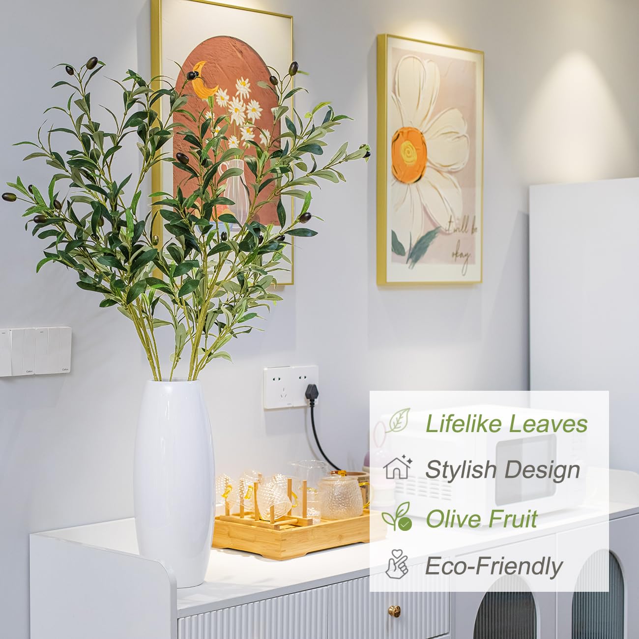 Heleze 39 Inch Artificial Olive Branches for Vases, Fake Plants Greenery Stems with 222 Leaves Faux Olive Tree Branches Home Decor Indoor 4PCS
