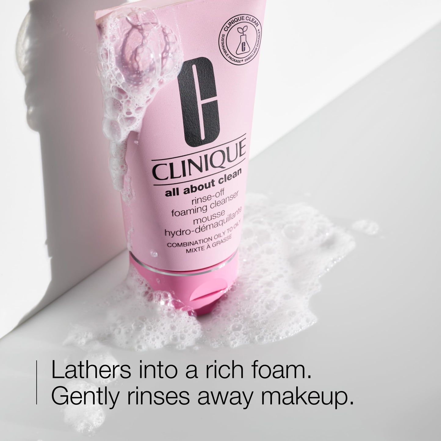 Clinique All About Clean Rinse-Off Foaming Facial Cleanser With Hyaluronic Acid + Glycerin For Oily Skin Types | Dissolves Makeup + Sunscreen, 8.5 Fl Oz