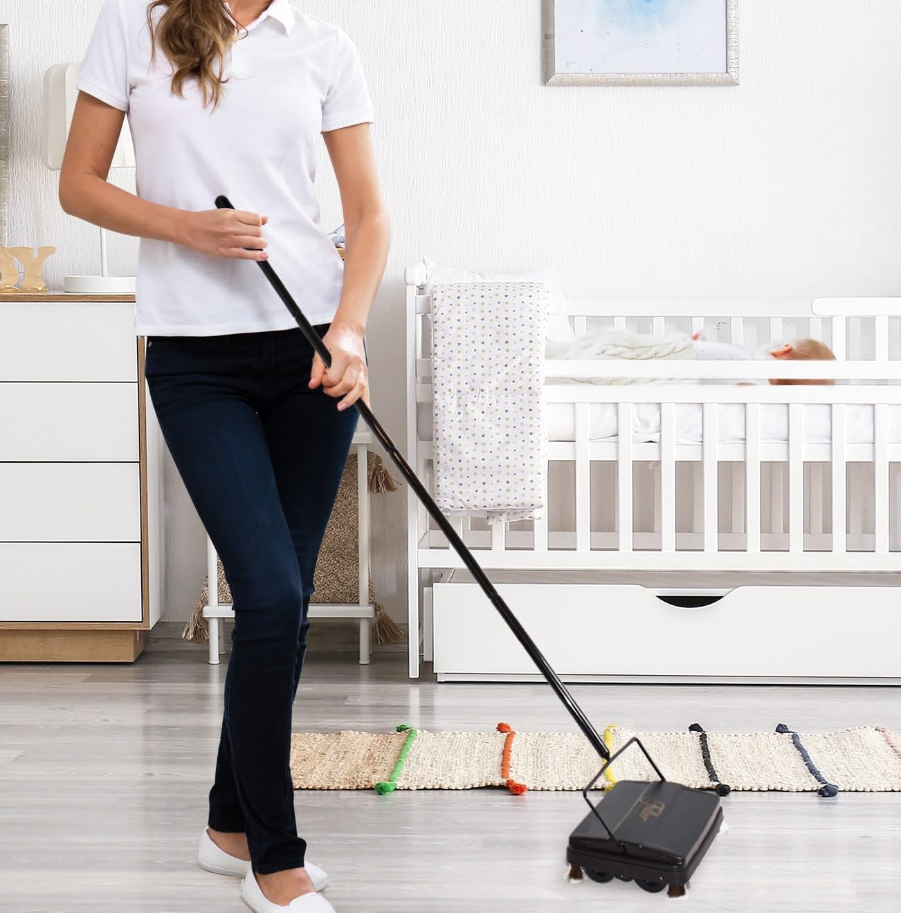 Fuller Brush Electrostatic Carpet & Floor Sweeper with Additional Rubber Rotor - 9" Cleaning Path - Lightweight - Ideal for Crumby & Wet Messes - Works On Carpets & Hard Floor Surfaces (Gray)
