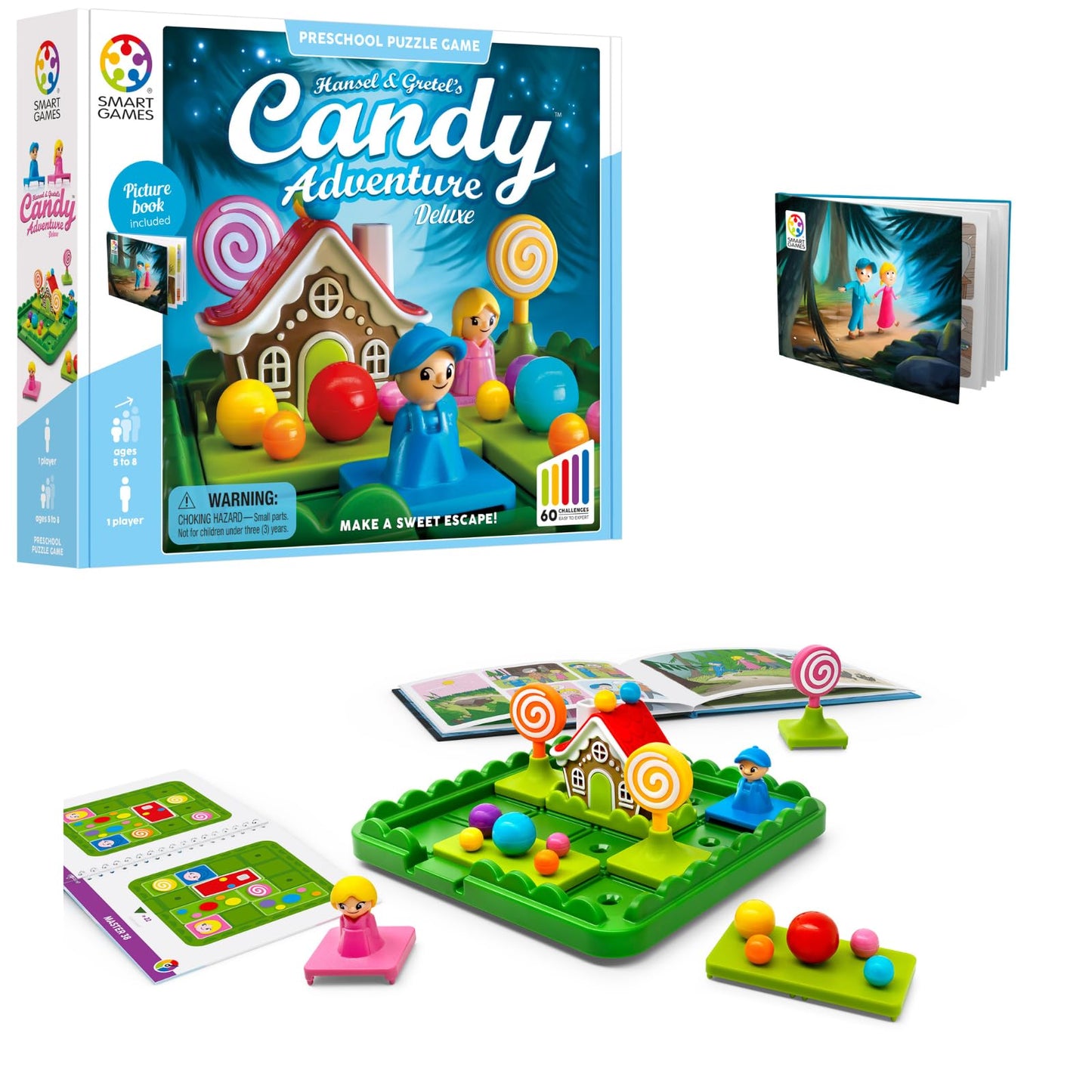 SmartGames Hansel & Gretel’s Candy Adventure – Preschool Logic Game with 48 Challenges, STEM Puzzle Toy for Ages 4–7, Single Player Brain Game with Fairy Tale Theme