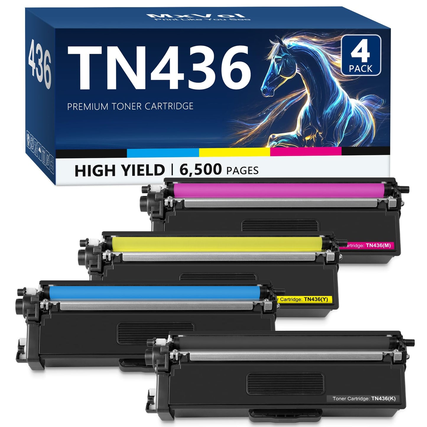 TN436 Toner Cartridge Set 6,500 Pages Super High Yield Replacement for Brother TN 436 TN-436 TN433 TN431 MFC-L8900CDW MFC-L8610CDW HL-L8360CDW Printer Toner (TN436BK TN436C TN436M TN436Y, 4-Pack)