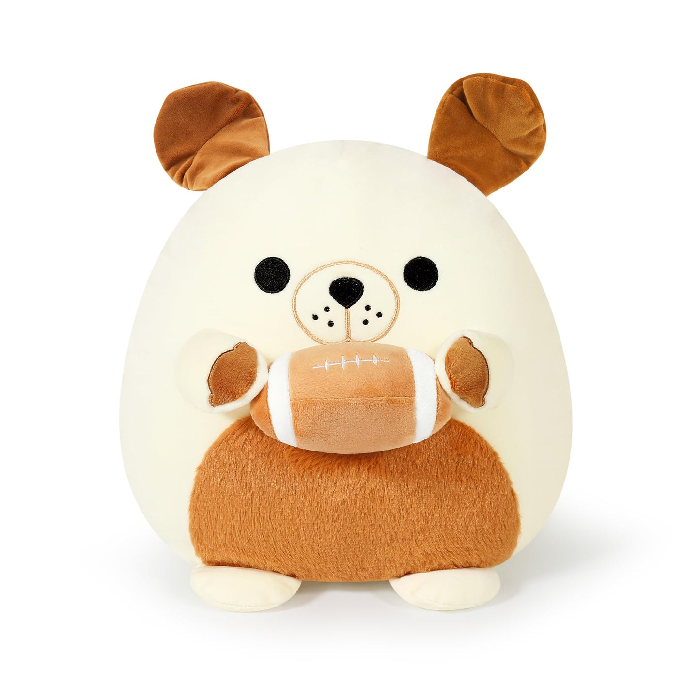 Onsoyours Original Bulldog Plush with Football, Cute 12 inch Sport Dog Brown-White Stuffed Animal, Ultra Soft Collectible Hugging Gift Puppy Plush Toy
