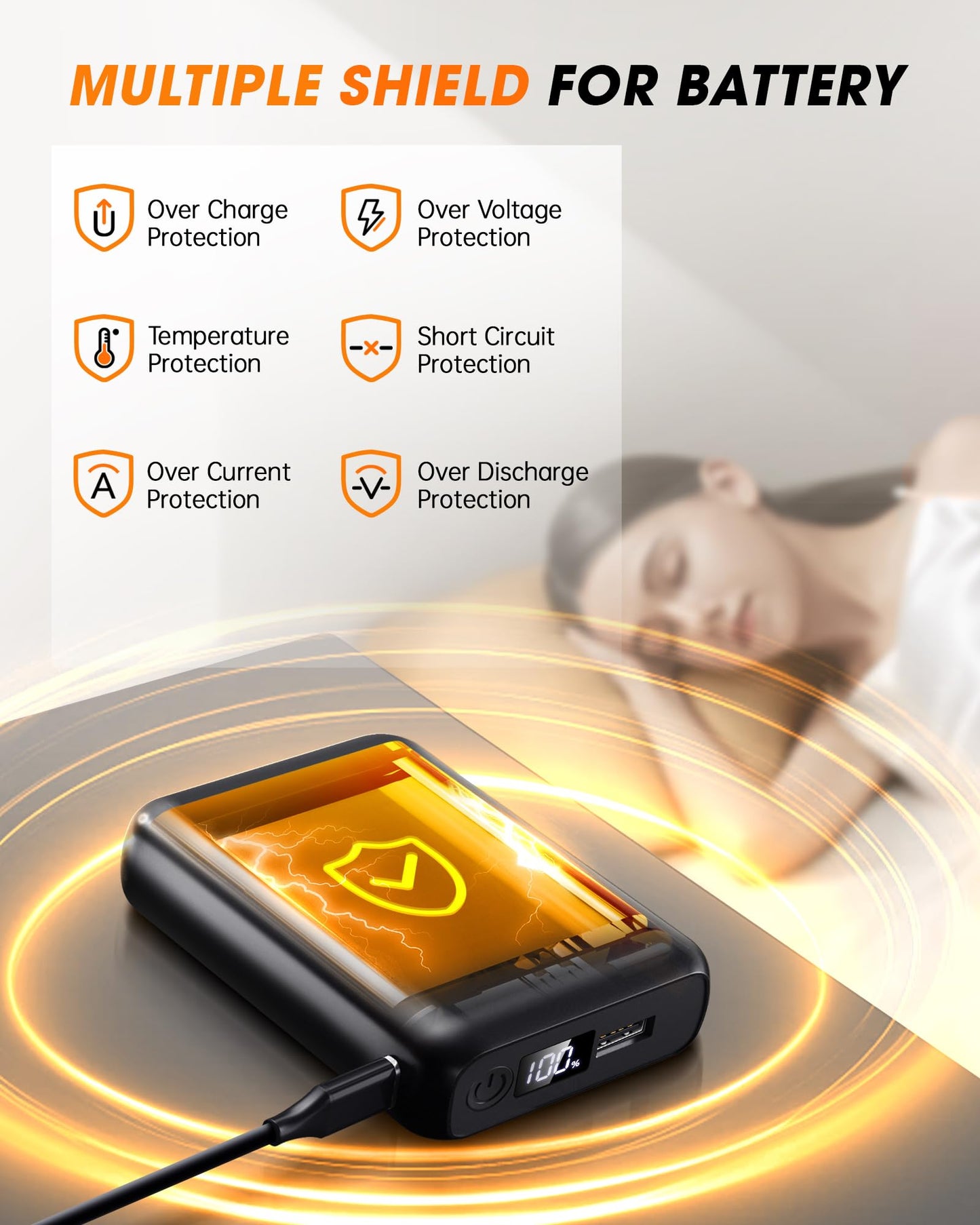 7.4V 18400mAh Heated Vest Battery Pack Compatible with ORORO and Venustas, Battery Pack for Heated Vests, Jackets, Pants, and Hoodies, Rechargeable Power Bank with LED -Not for 5V USB Heated Devices