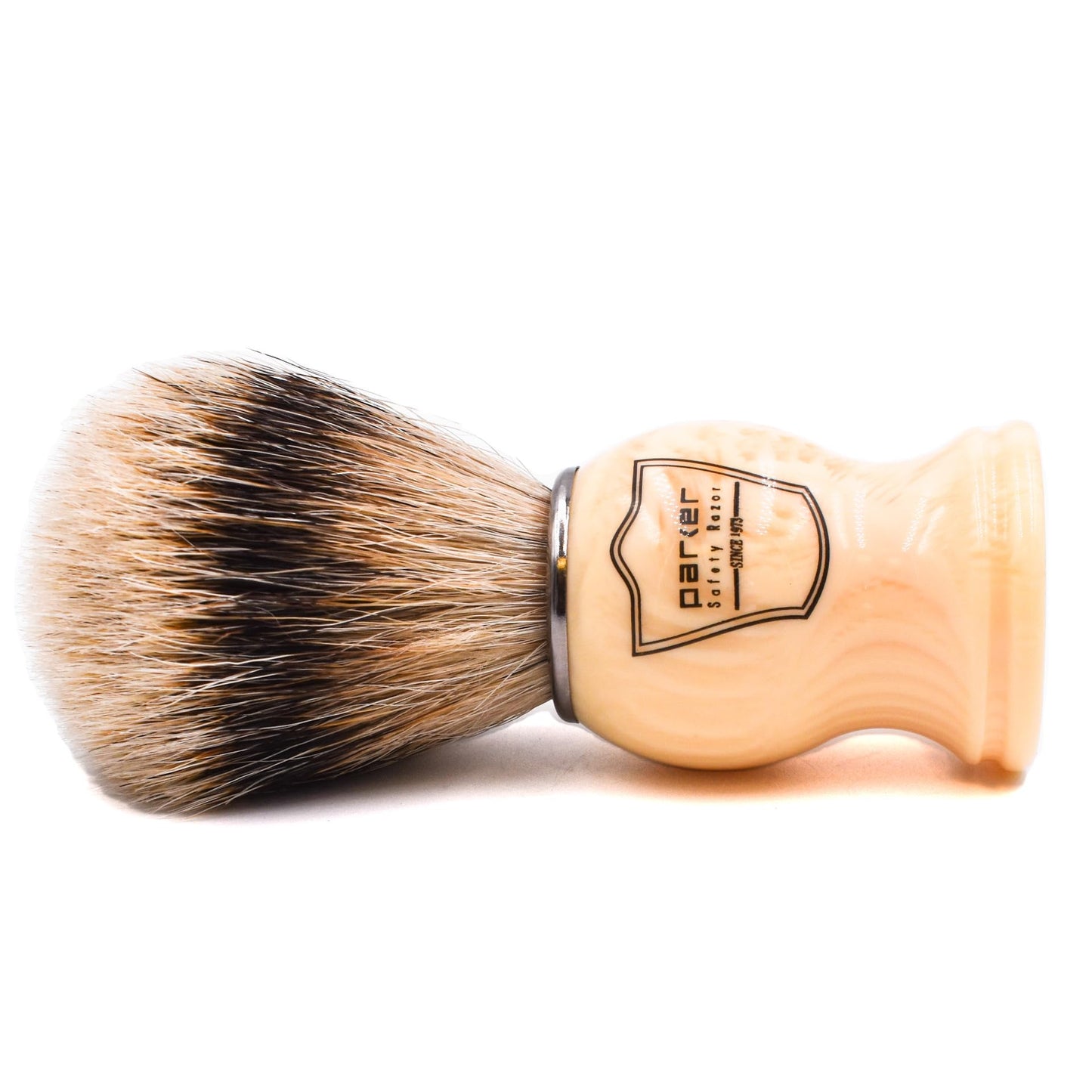 Parker’s 100% Silvertip Badger Bristle Shave Brush – Brush Stand Included (White Handle)