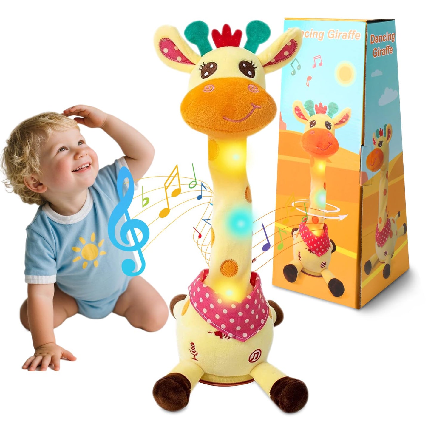 Dancing Giraffe Plush Toy, Cute Interactive Speaker Giraffe Gift for Girls Boys, Musical Toys for Baby Singing 10 Nursery Rhymes Repeat What You Say (Giraffe