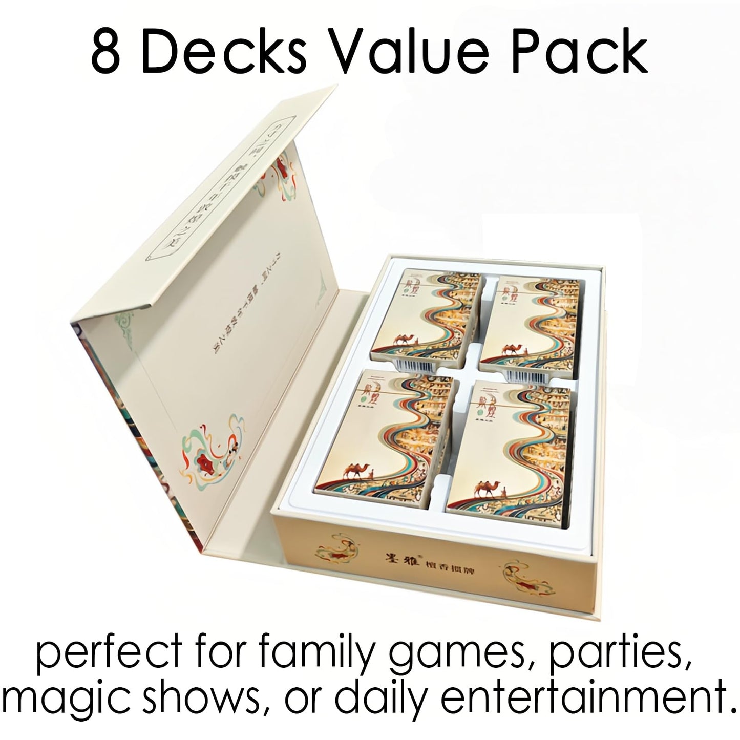 HUYUCC Luxury Dunhuang Art Playing Cards Set, 8 Decks of Cards with Traditional Chinese Mural Esthetic, Unique Size 2.36" x 3.78" (6x9.6cm), Premium Quality for Poker, Collectors, and Cultural Gifts