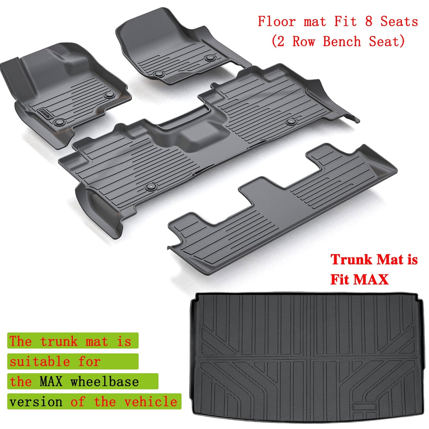 AltraVos Floor Mats for Ford Expedition MAX 2018-2023 2024 (Only Fit Max 8 Seats), TPE All Weather Floor Liner Cargo Liner for Ford Expedition MAX Accessories