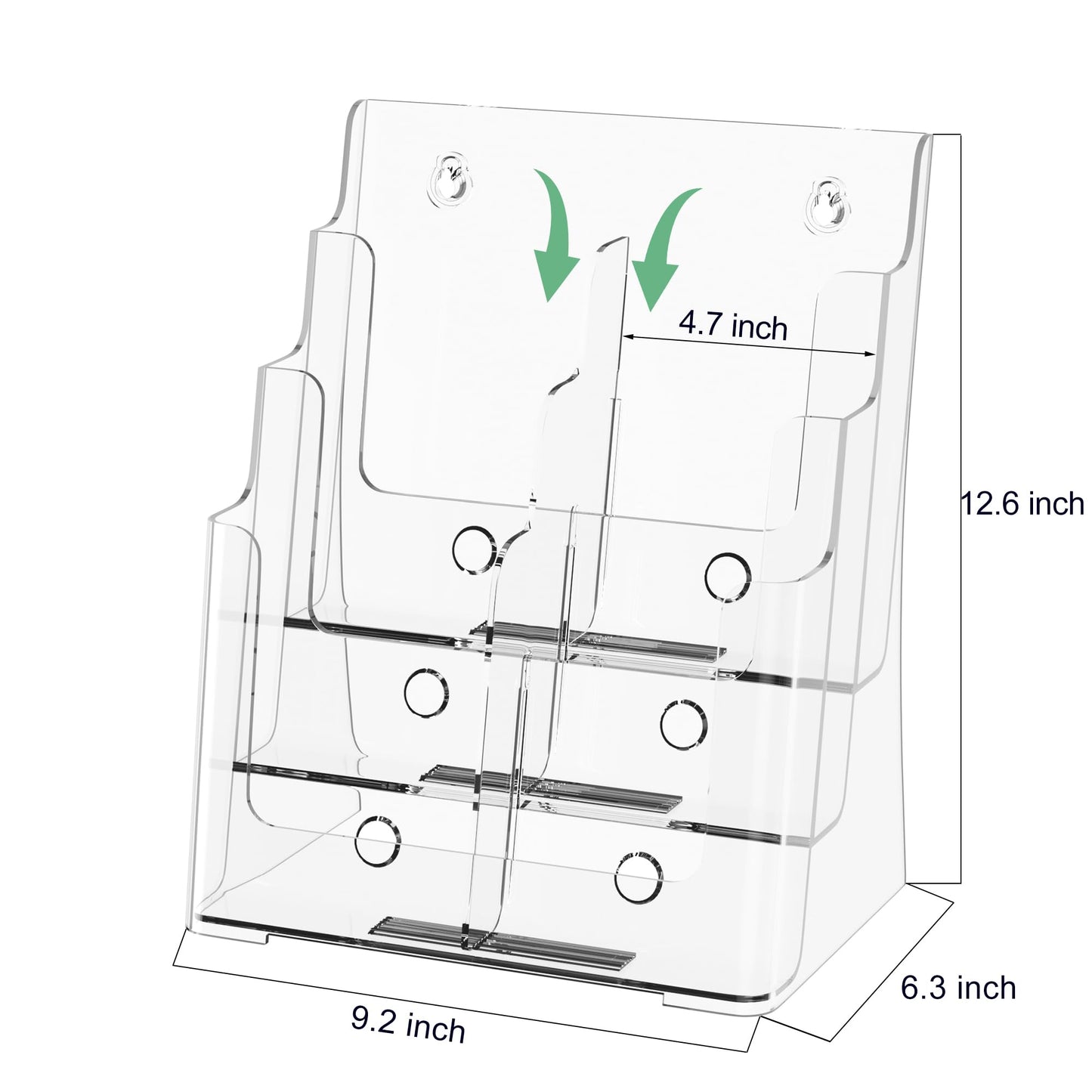 zavekia 2 Pack 3 Tier Acrylic Brochure Holder 8.5 x 11 inch, Clear Literature Organizer Magazine Stand with Removable Divider for 4 x 9 inch Brochures,Magazine Holder,Flyer Holder
