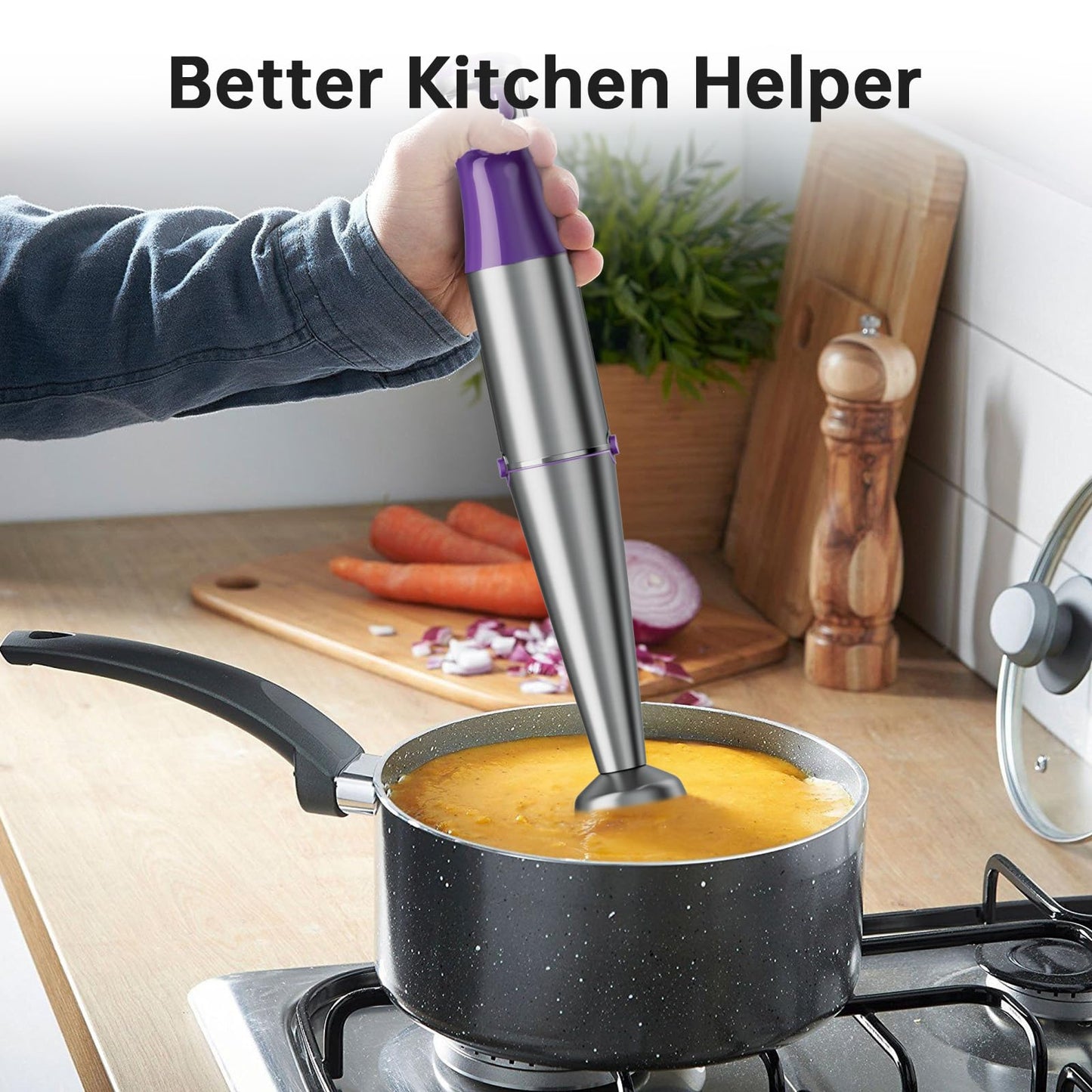 Turelar Immersion Blender Handheld Corded Hand Blenders Set 1100W, Trigger Variable Speed 5 in 1 Stick Emulsifier with Chopper, Whisk and Frother for Soup, Baby Food and Smoothies, Purple